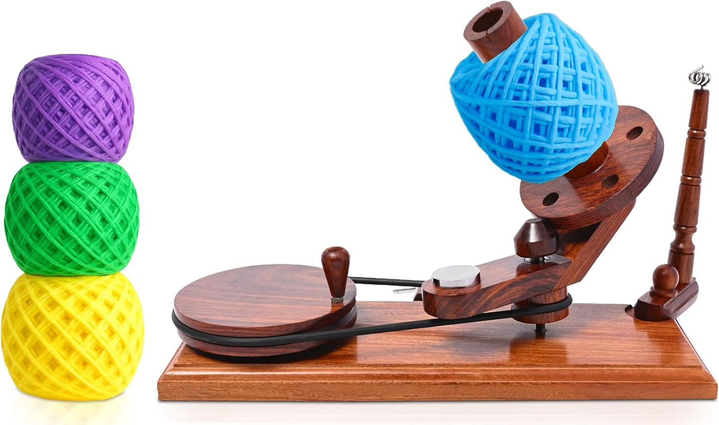 Bhartiya Handicrafts Rosewood Yarn Winder | Large Capacity 10 oz Wooden Yarn Winder for Knitting, Crocheting and Weaving | Table Top Wood Yarn Swift and Ball Winder