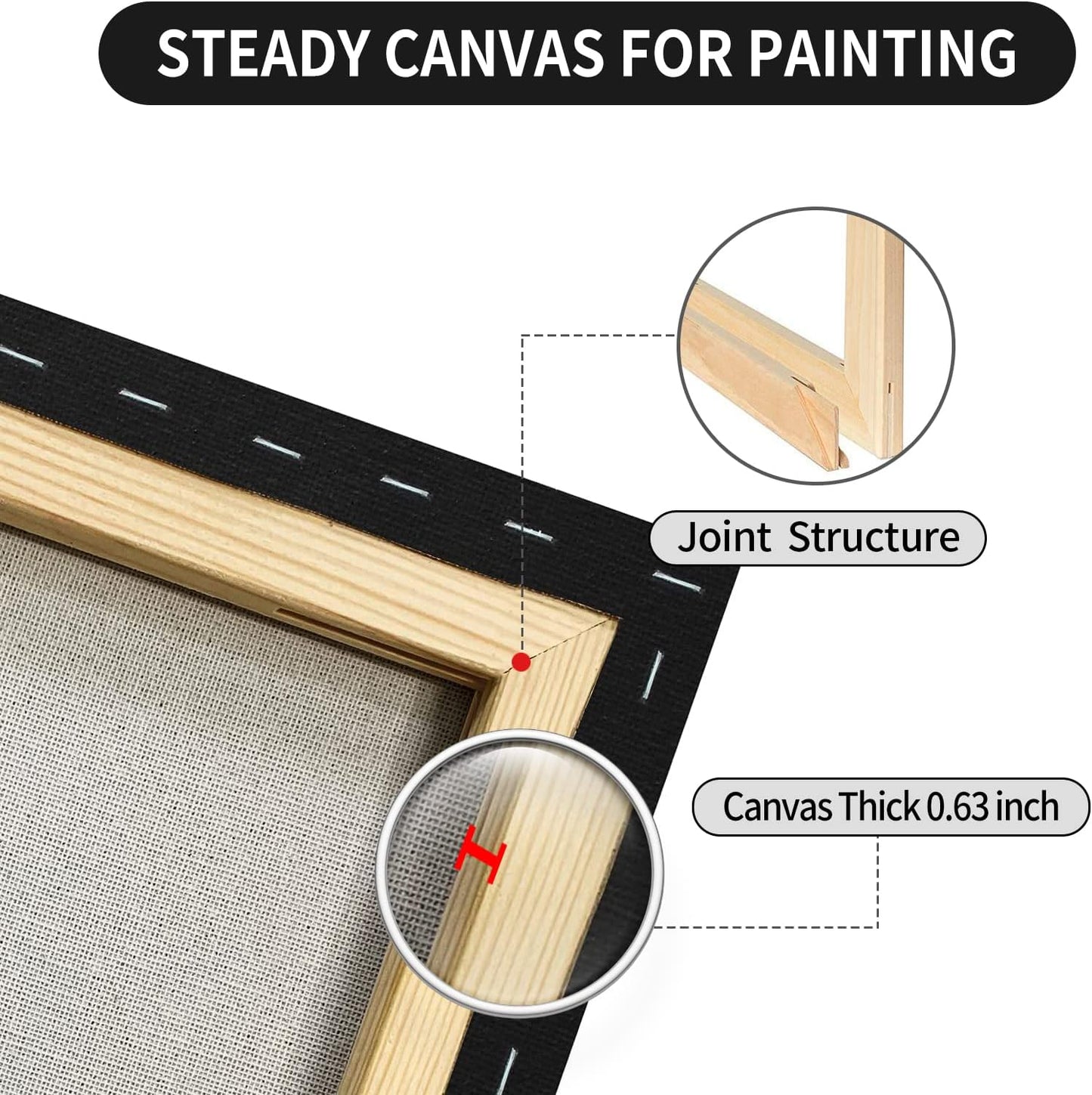 Black White Stretched Canvases for Painting Multi-Pack 3-Ea of11x14 8x10 5x7 Blank Painting Canvas 10OZ Gesso Fivefold Primed 100% Cotton Art Supplies for Acrylic Pouring Oil Paint Watercolor Tempera