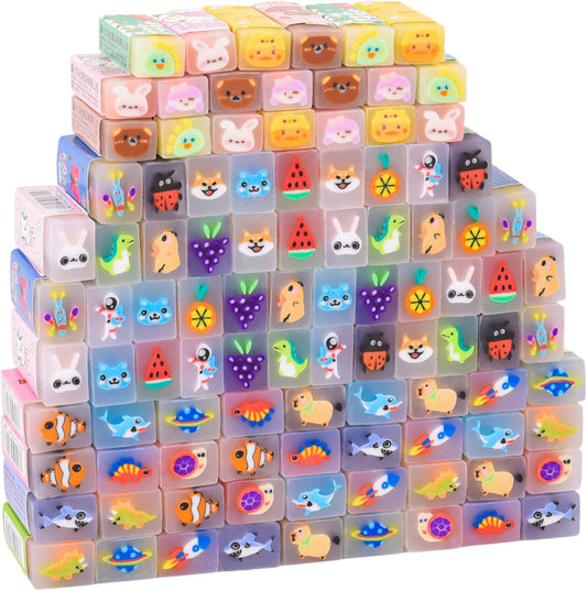 100 Pcs Cute Eraser for Kids Bulk Kawaii Erasers for Classroom Fun Erasers for Back to School Supplies Kid Party Favors Gift