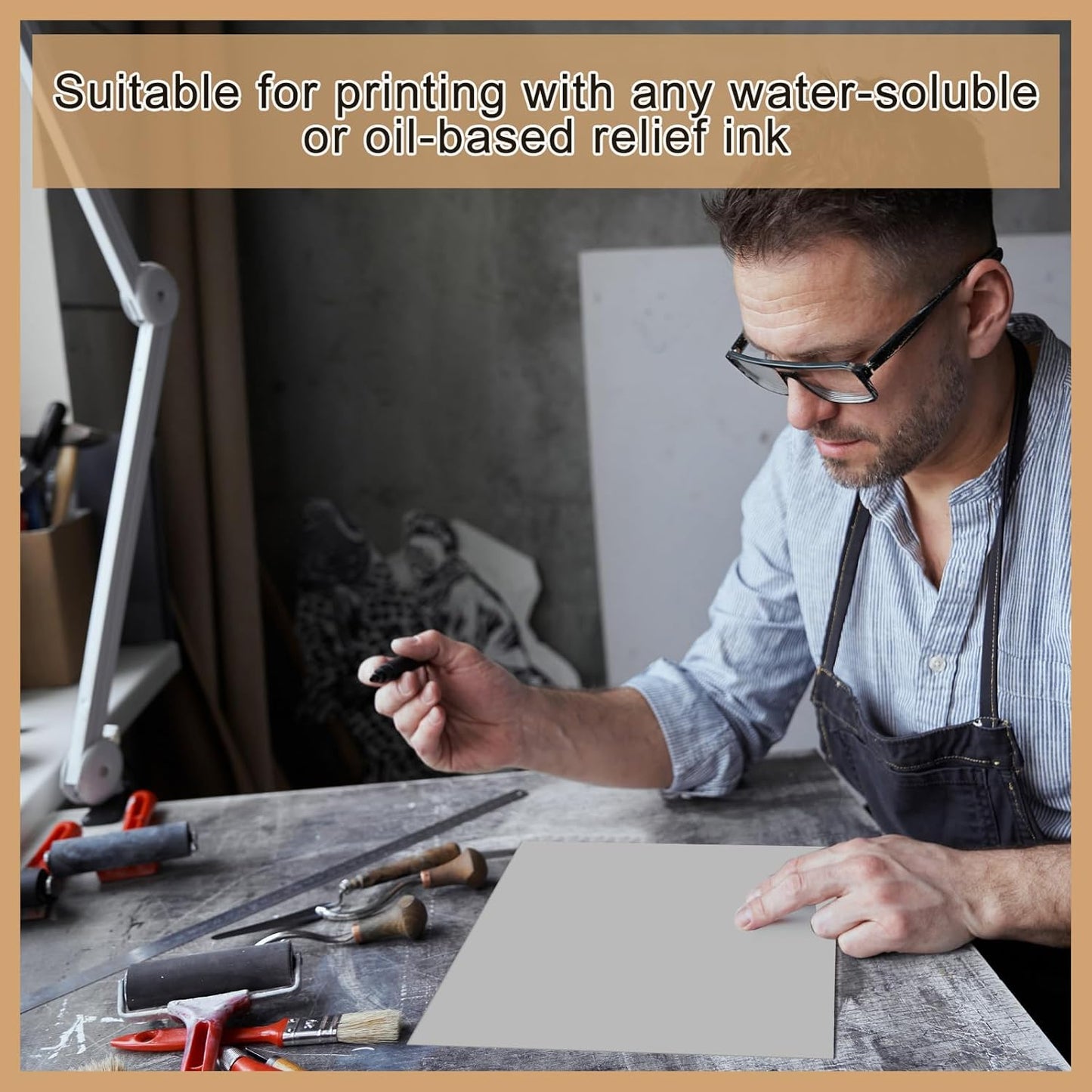 Yeaqee 8 Pcs 12 x 12 Inch Linoleum Block Rubber Carving Block Soft Linocut Blocks Large Linoleum Sheet Unmounted Lino Plates for Engraving Art Project Printmaking Artist Studio Supplies, Gray