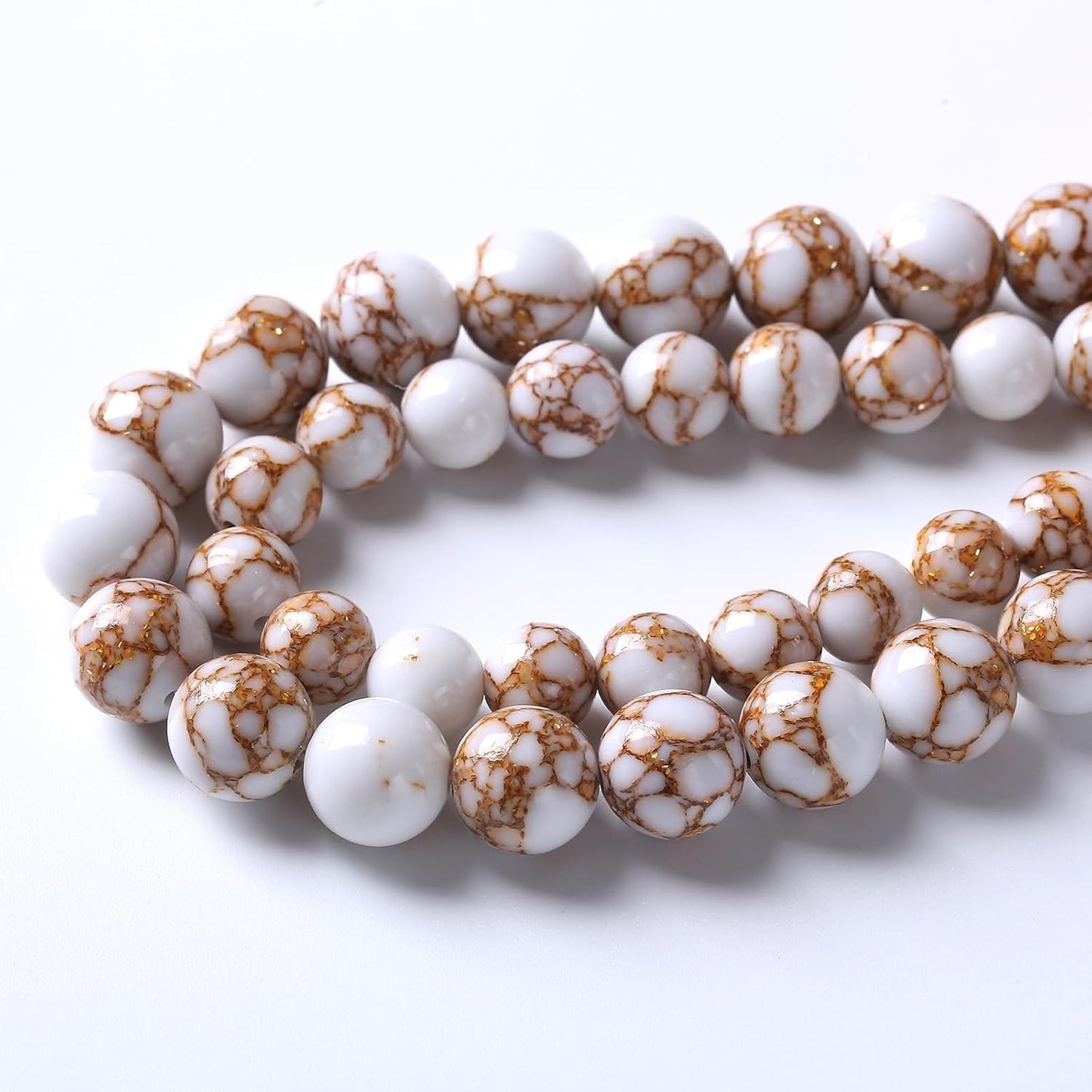 90pcs 4mm White Howlite Spun Gold Stone Beads for Jewelry Making Natural Stone Energy Healing Beads DIY Bracelet Necklace 15" (4mm, White Howlite Spun Gold Stone)