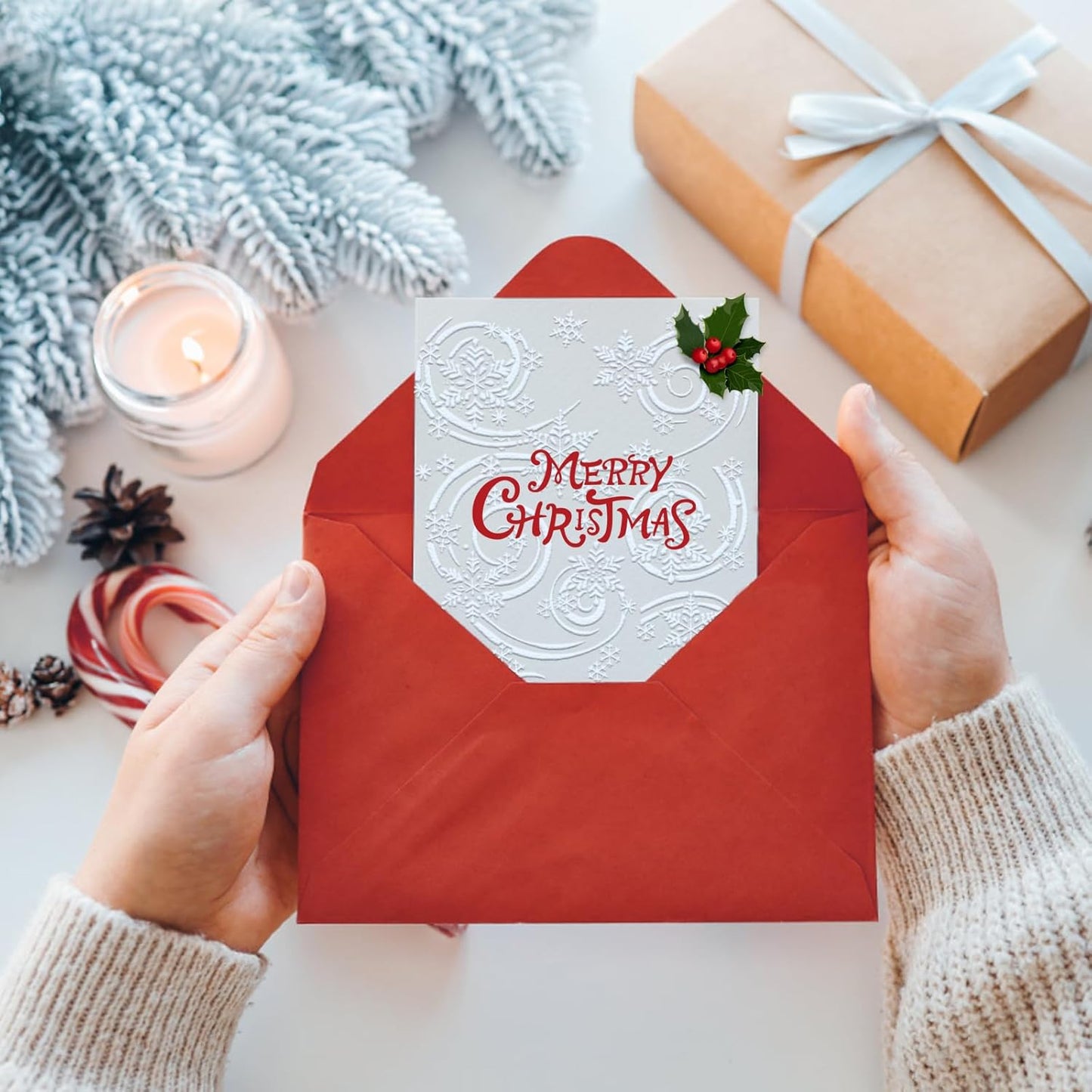 Threetols 3-D Textured Christmas Embossing Folder, Snowflake Background Embossing Folder for Card Making, Snow Frame DIY Plastic Scrapbooking Photo Album Card Paper DIY Craft Decor Template Mold