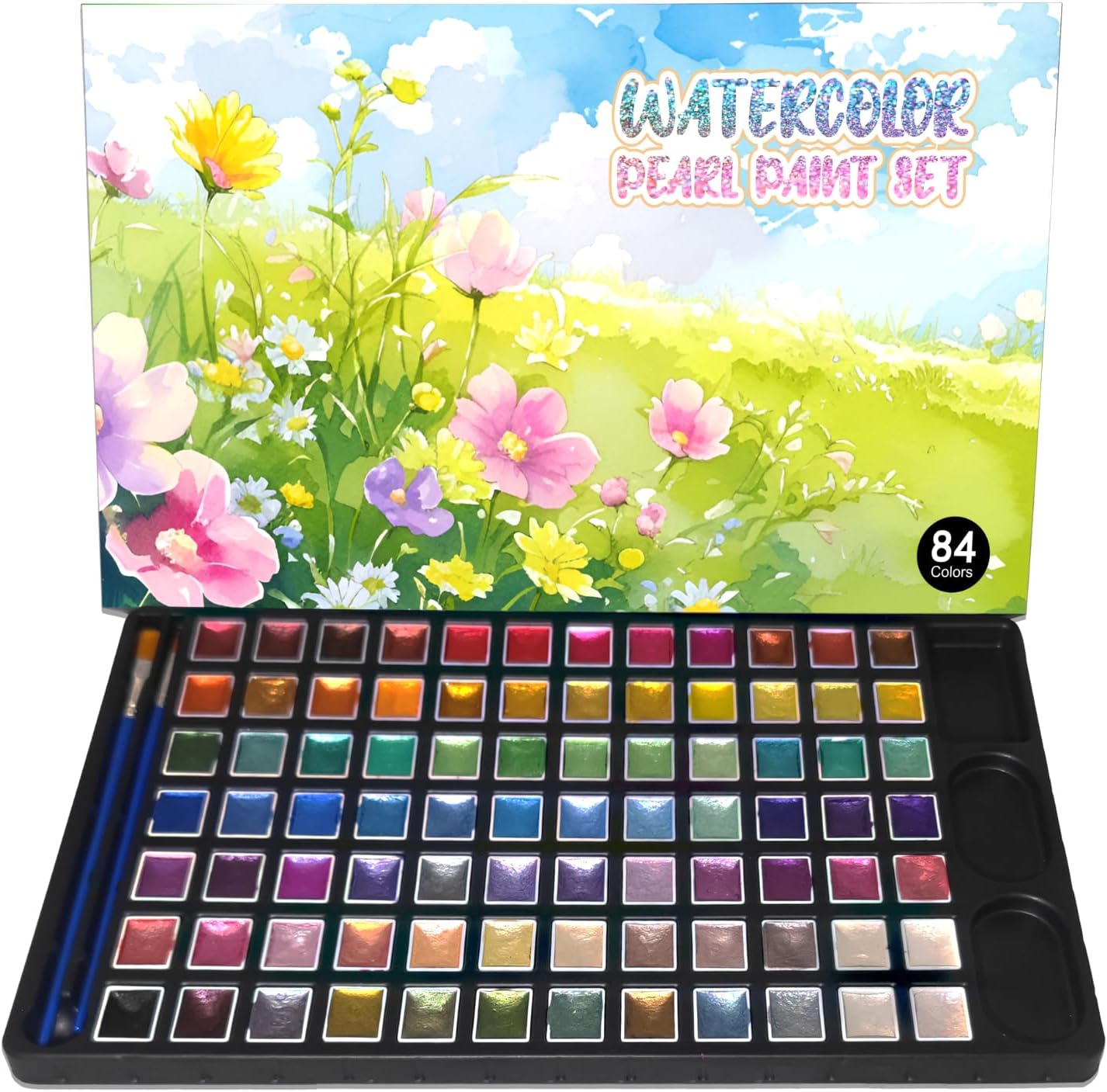 2ml Large Capacity Metallic Watercolor Paint Set, 36/60/84 Color Metallic/Pearlescent/Glitter/Color Shifting/Shimmer Water Color Paint for Adult Kids with 2 Paintbrushes