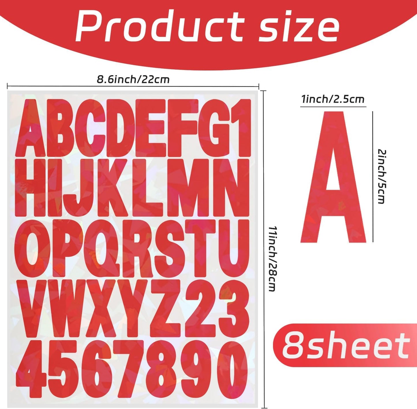 Starboling Letter Stickers,2 inch 8 Sheets Red Alphabet Sticker,Self Adhesive Vinyl Letter Stickers Mailbox Numbers,for Arts Crafts Outdoor Sign Poster Mailbox Sign Doors Mailboxes Car Truck