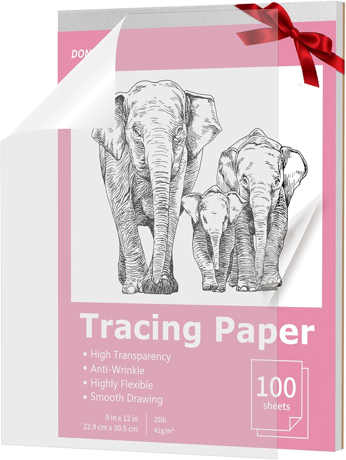 Tracing Paper 9x12 inch, 100 Sheets Transparent Vellum Paper for Tracing Pads, Translucent Tracing Paper for Pencil, Marker and Ink - Trace Images, Sketch, Preliminary Drawing, Overlays, Pink