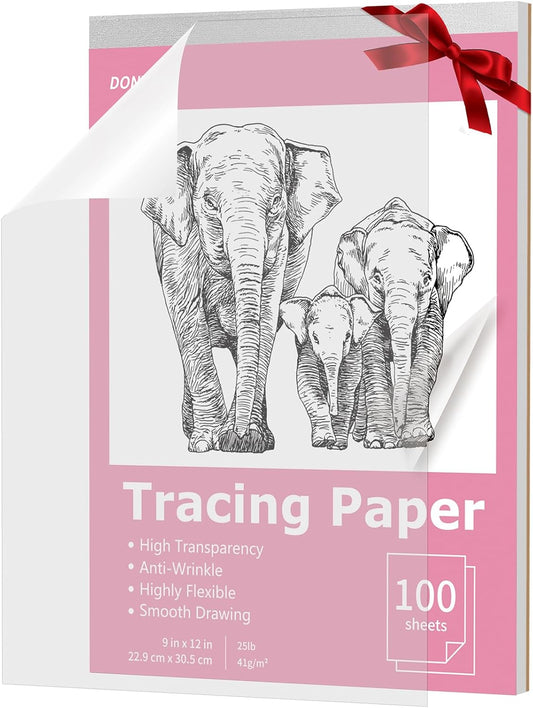 Tracing Paper 9x12 inch, 100 Sheets Transparent Vellum Paper for Tracing Pads, Translucent Tracing Paper for Pencil, Marker and Ink - Trace Images, Sketch, Preliminary Drawing, Overlays, Pink