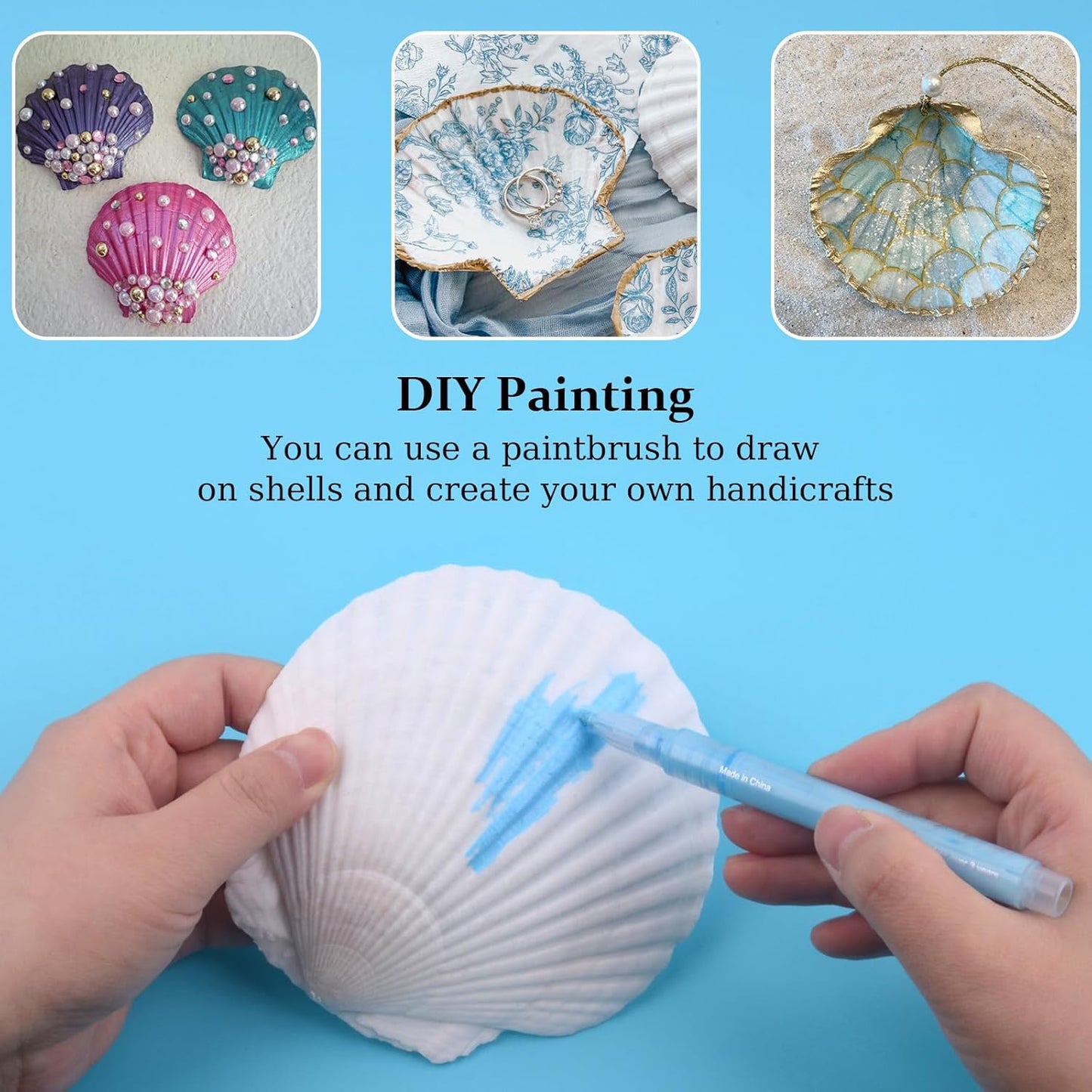 10PCS Scallop Shells for Crafts 4''-5'' Natural White Large Shells Decoration for DIY Craft Painting, Home Decor, Baking and Beach, Wedding Party Decoration