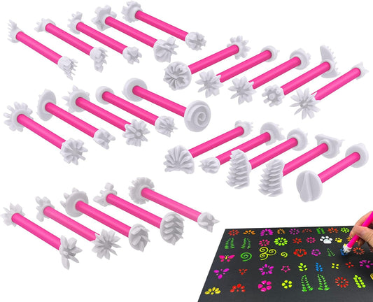 GEOCCI Flower Petal Tools for Dot Painting，50 Petal Shapes Dotting Tool，Mandala Dot Art Tools for Rocks，Embosssing Tools for Painting Dots （Pink）