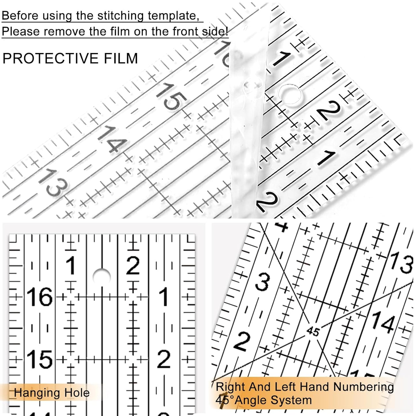 Quilting Rulers, Sewing Ruler, Acrylic Ruler for Sewing and Quilting,Cutting Ruler with Non-Slip Rings (3"x17",1.5"x17",3"x12",1.5"x10",1"x6") (Black and White)