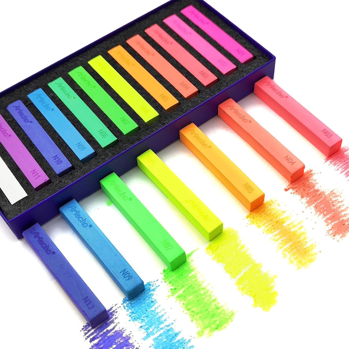 Artecho 12pcs Neon Soft Pastels, Square Chalk for Drawing, Blending, Layering, Shading, Pastels Art Supplies