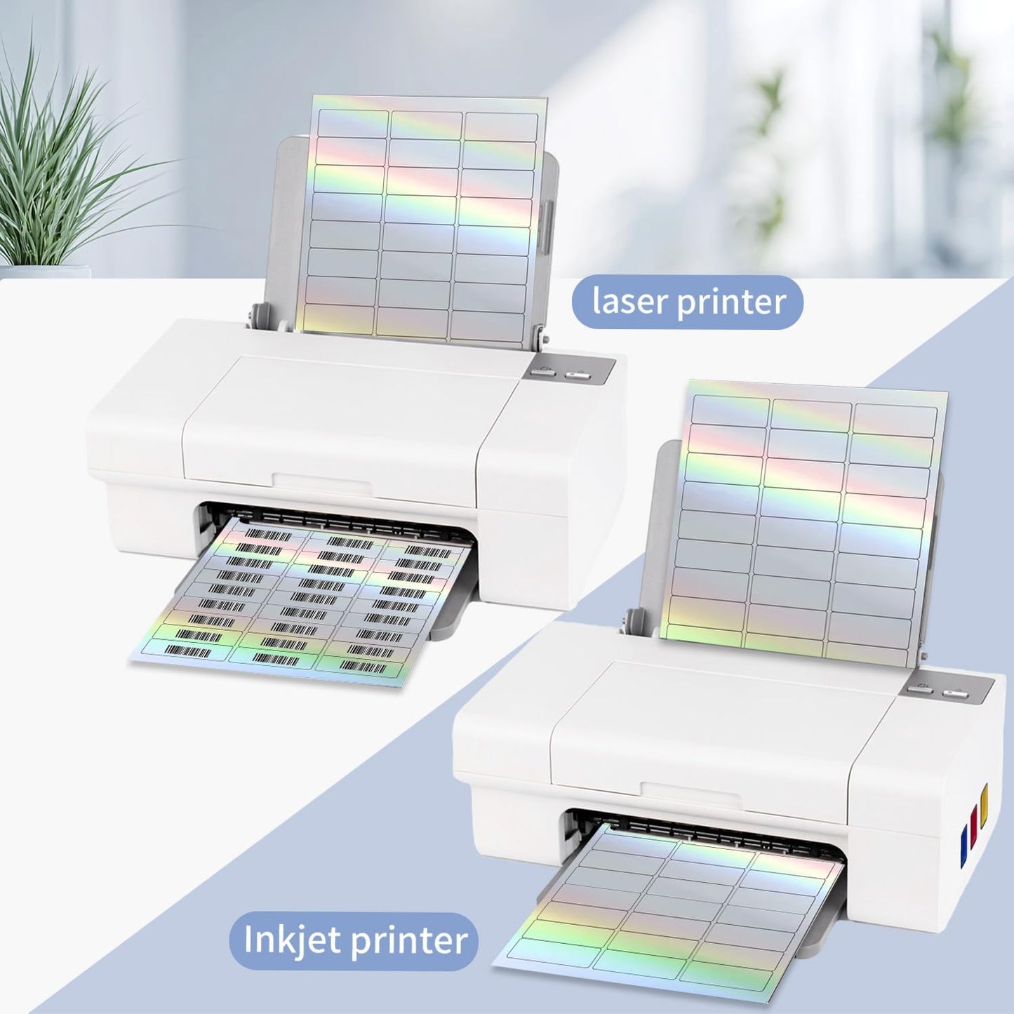 STARLIBOO 1" x 2-5/8" Address Labels- Holographic Color Stickers for Laser/Ink Jet Printer mailing Labels 8.5"×11"- Holographic Silver