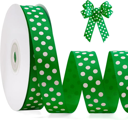 Polka Dot Grosgrain Ribbon 3/4 Inch, 25 Yards Spool Green and White Polka Dot Ribbon for Christmas Gift Wrapping DIY Crafts Hair Bows Wedding Party Decor Sewing and Home Decoration
