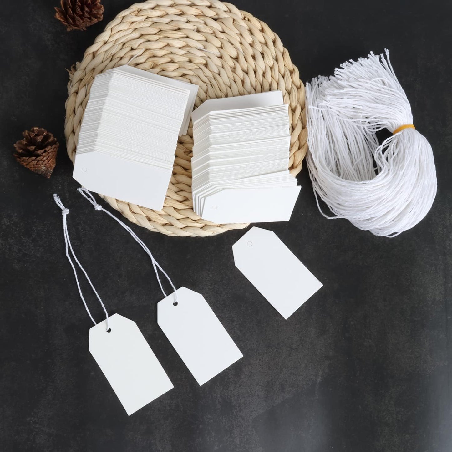 200 PCS Paper Gift Tags with Free 200 PCS Cotton Strings, Blank Hangtags for DIY Wedding Holiday Present(White)