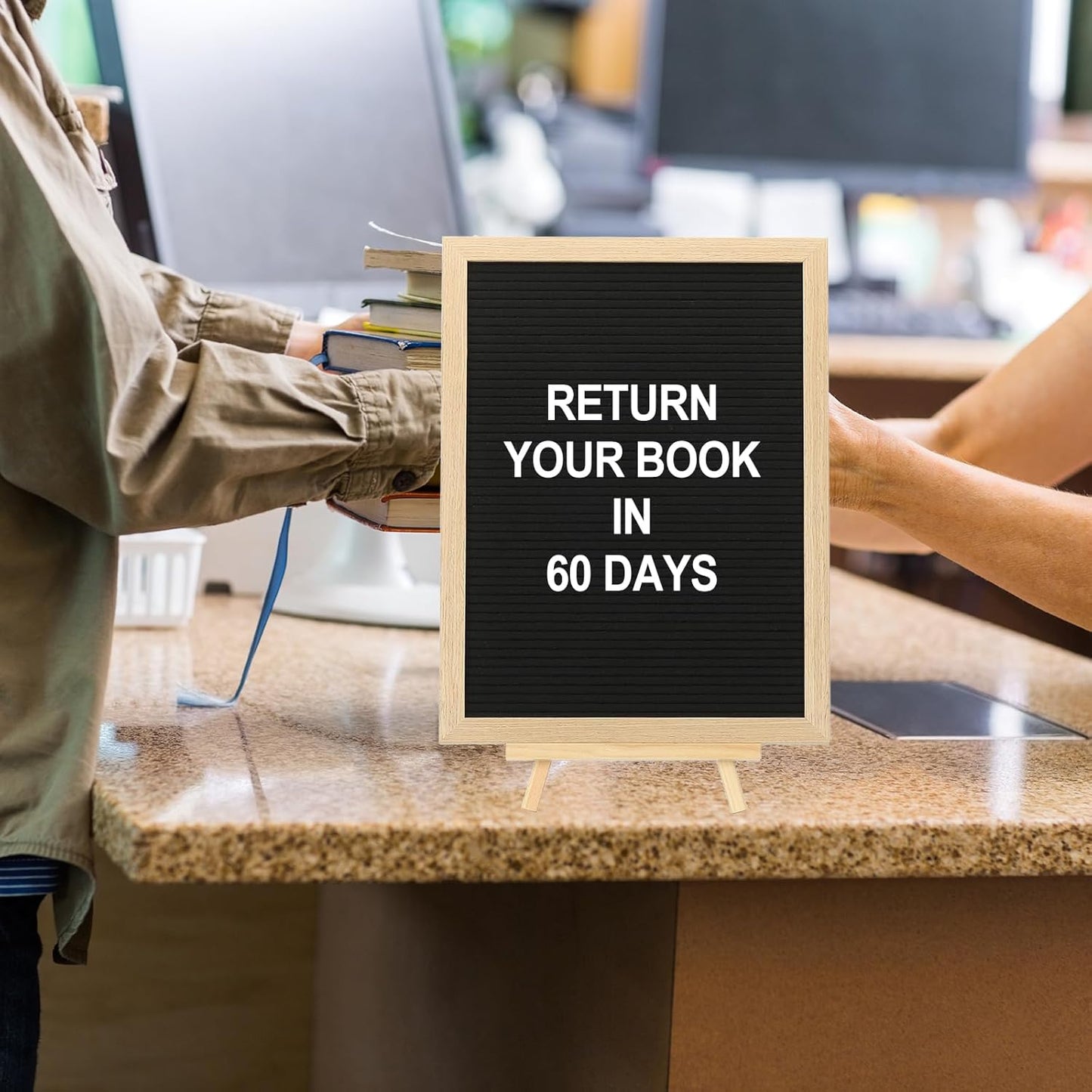 PATIKIL Felt Letter Board, 10x10Inches Black Brown Wooden Changeable Message Board with Storage Bag Stand for Kitchen Menu Classroom Farmhouse Decor Notes, White Bronze Letter