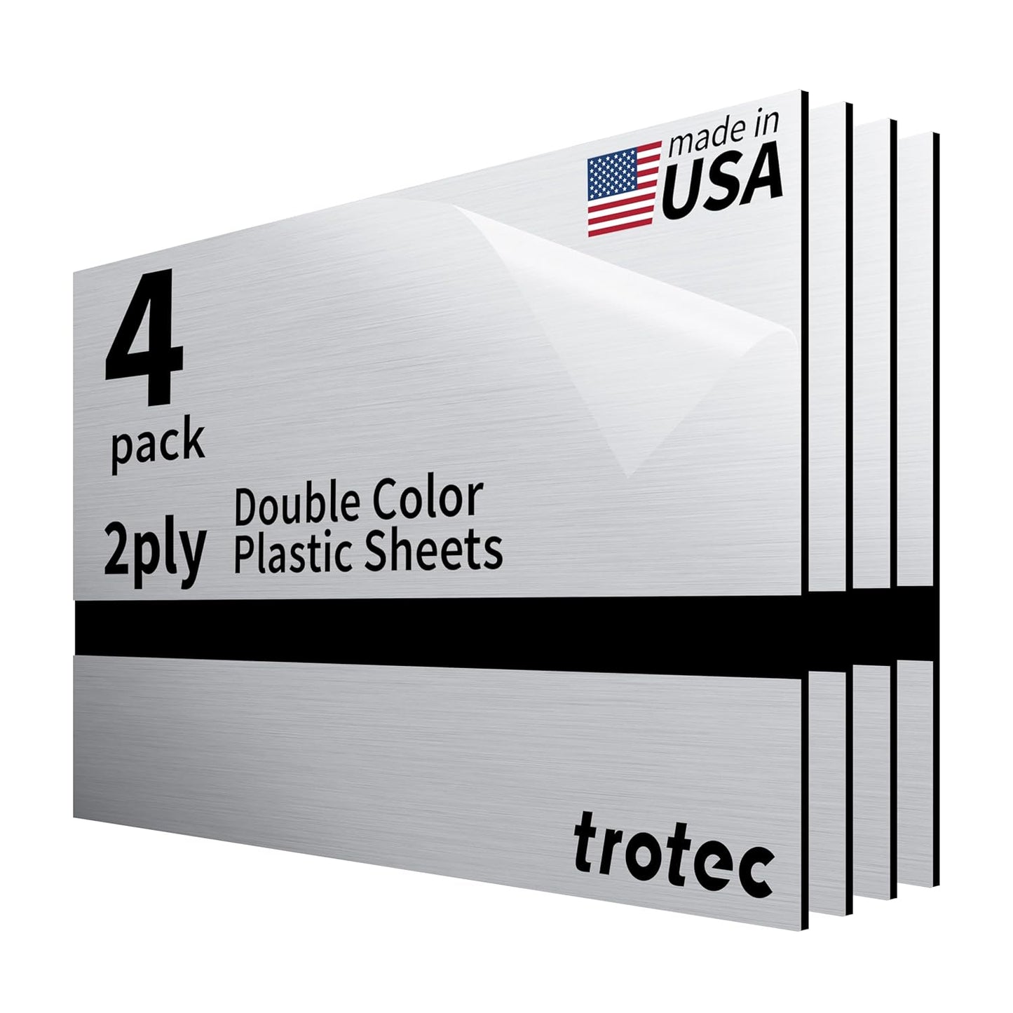 Trotec | Metallic Looking Acrylic Sheet | 12"x20"x1/16, 4 Pcs | Brushed Aluminum/Black | Metallic Finish - Scratch Resistant for Laser Engraving & Cutting,Printing,Glowforge,Name Plate | USA Made