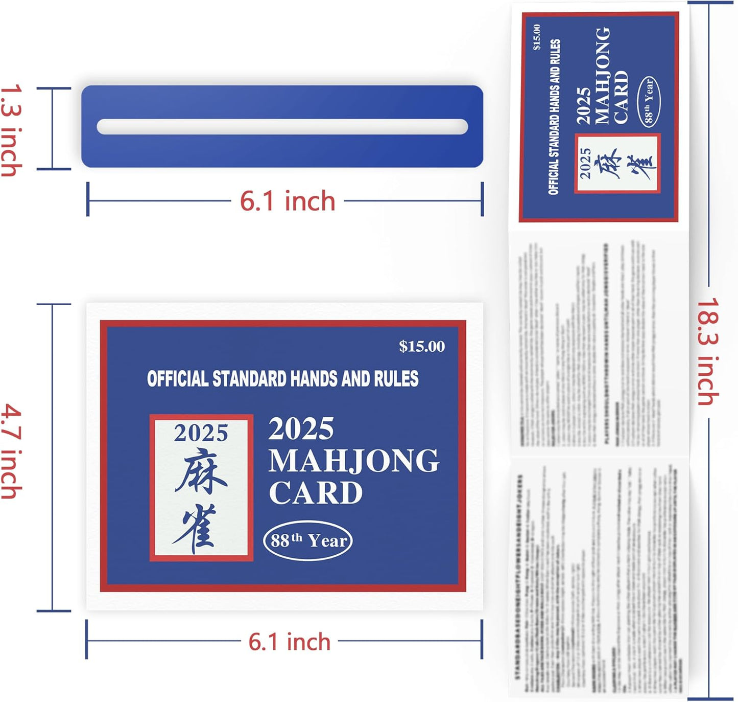 2025 Mahjong Card Official with Mahjong Line Reader, Mahjong Cards Official Rules Version Large Print Style, 4-Pcs(Blue)