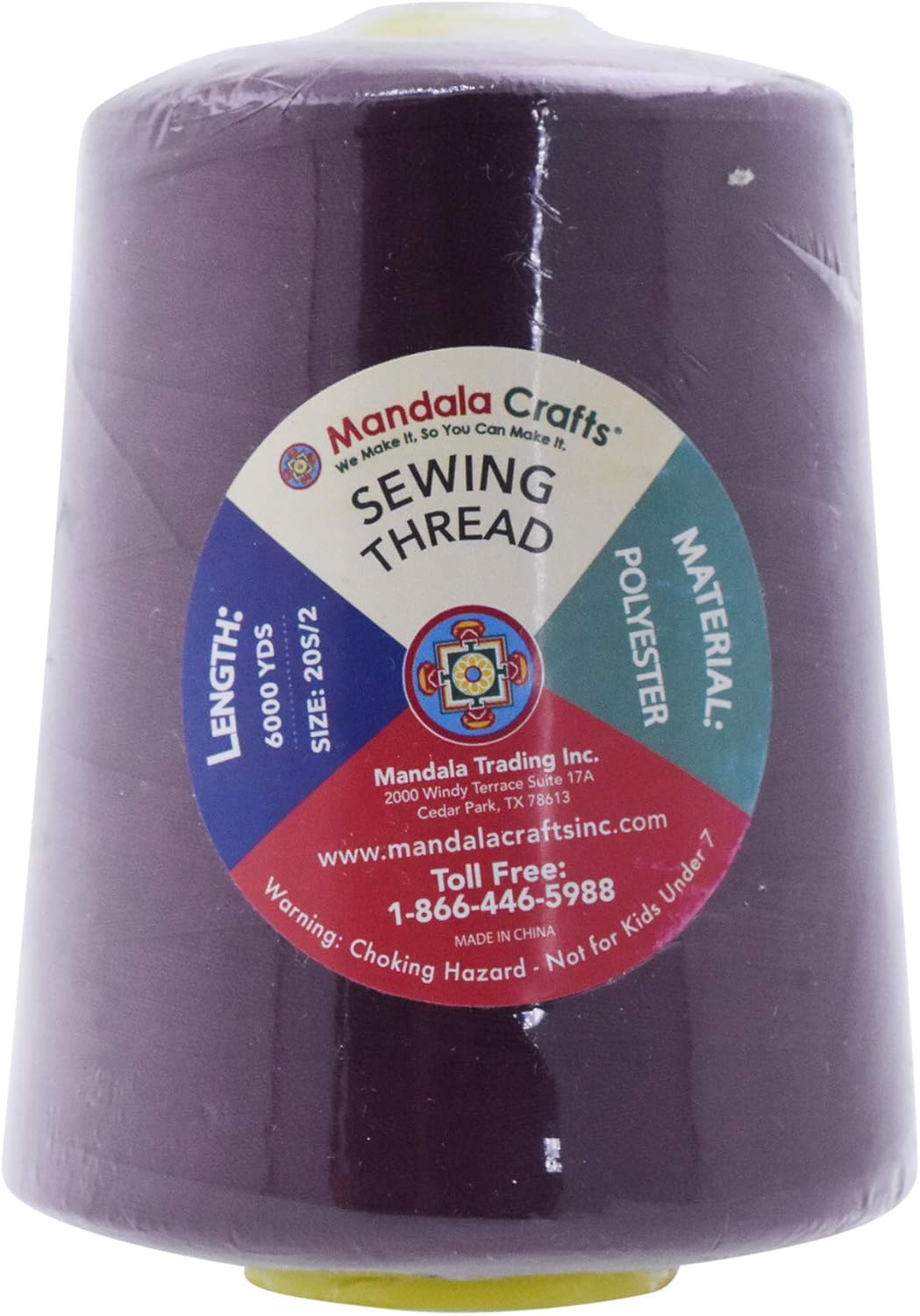 Mandala Crafts 4 Pack of Serger Threads Cones Spools - 20S/2 24000 Yards Polyester Burgundy Threads for Sergers Machine and Overlock Quilting Sewing Machine