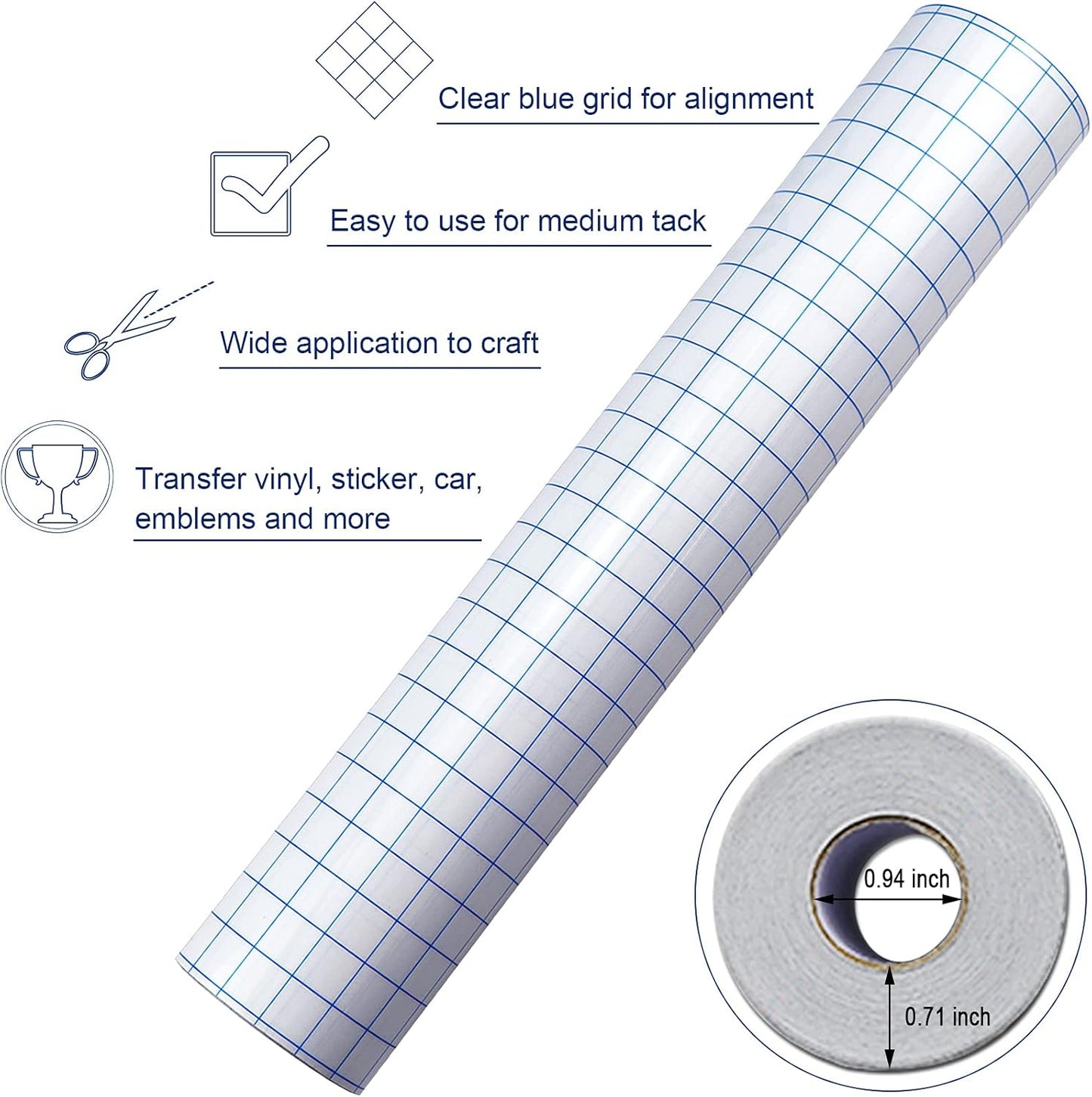 Clear Transfer Tape for Vinyl - 6" x 50 FT with Blue Alignment Grid Medium Tack for Adhesive Vinyl, Application Transfer Contact Paper Tape Roll for Silhouette Cameo Decals Stickers Window Signs