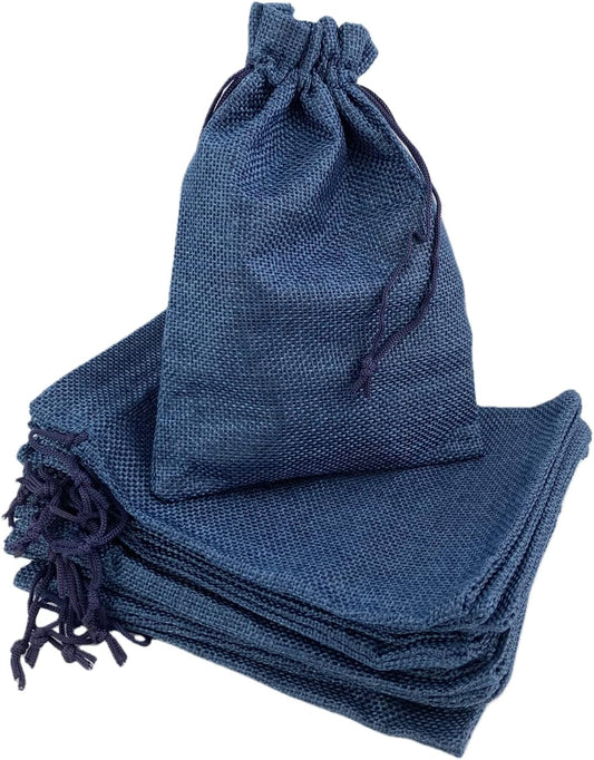 Palmhomee Pack of 25 Burlap Gift Bags with Drawstring Linen Jewelry Pouches Wedding Hessian Jute Bags for Birthday and Treat Pouches Party Wedding Favors Gift (6x8 Inch, Navy Blue)