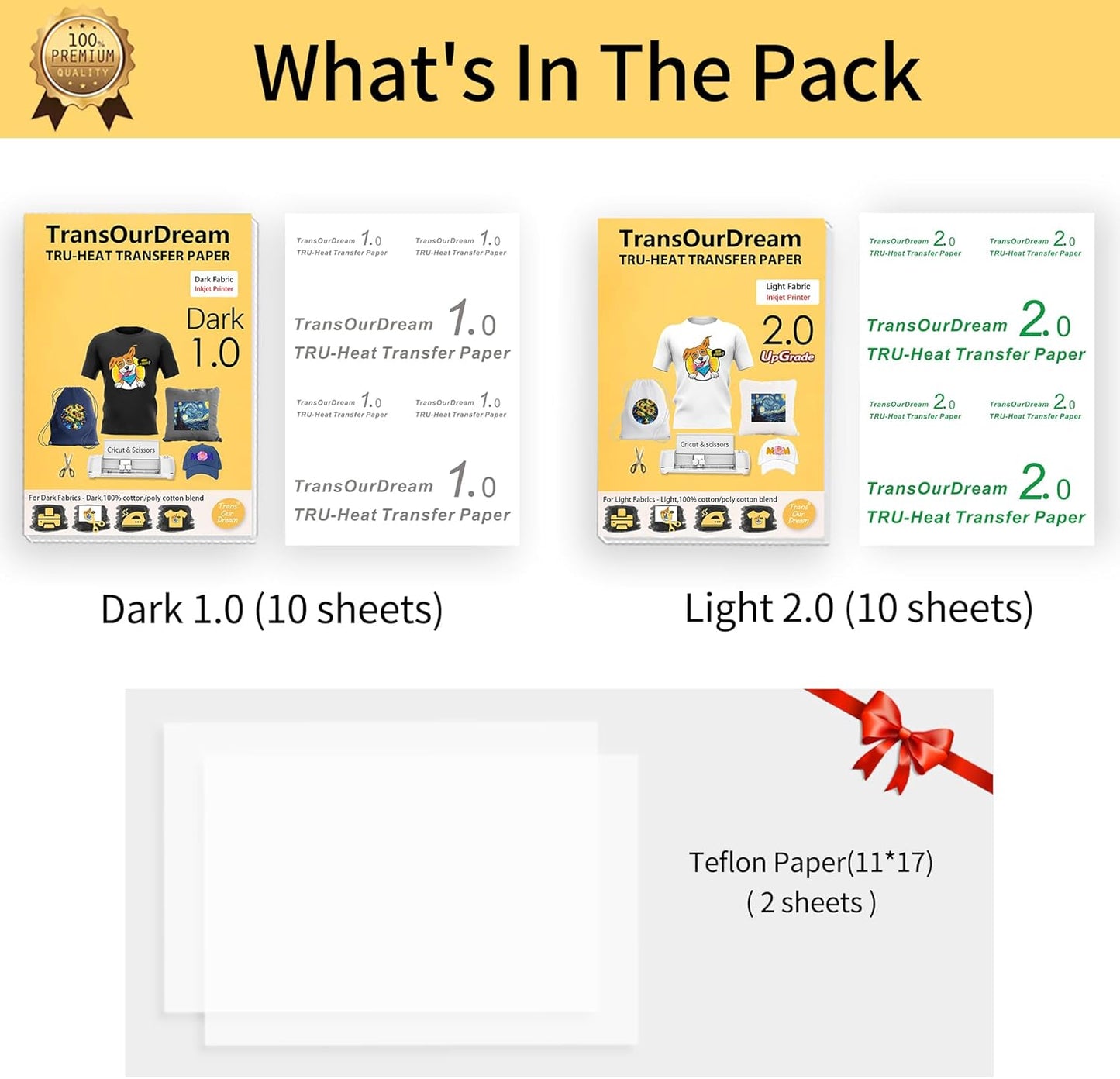 TransOurDream Printable Heat Transfer Paper for Dark and Light T Shirts (10+10 Sheets, 8.5x11", Mix Pack) Iron on HTV Vinyl Transfers Paper for Inkjet Printers (D1L2)