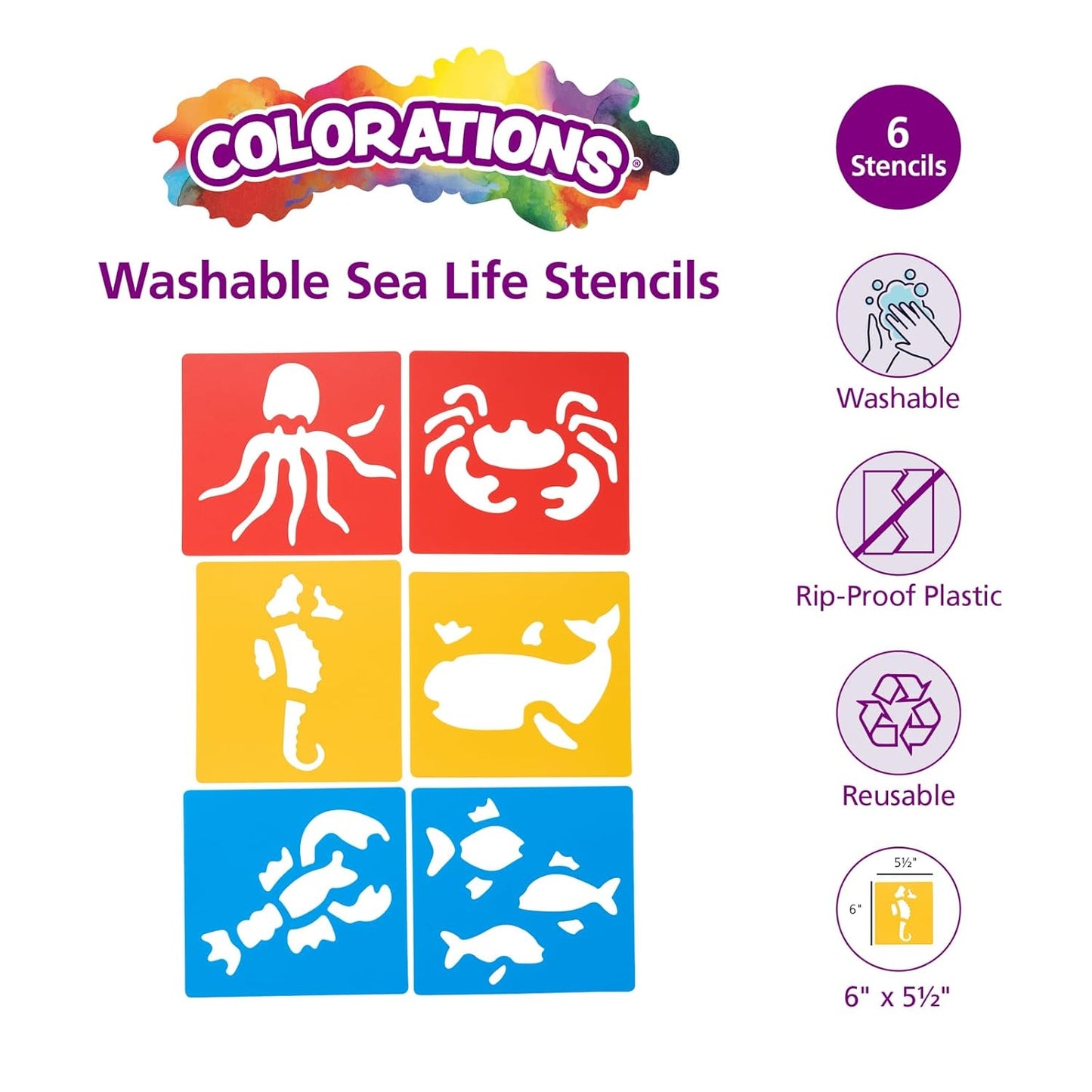 Sea Life Washable Plastic Stencils - Set of 6