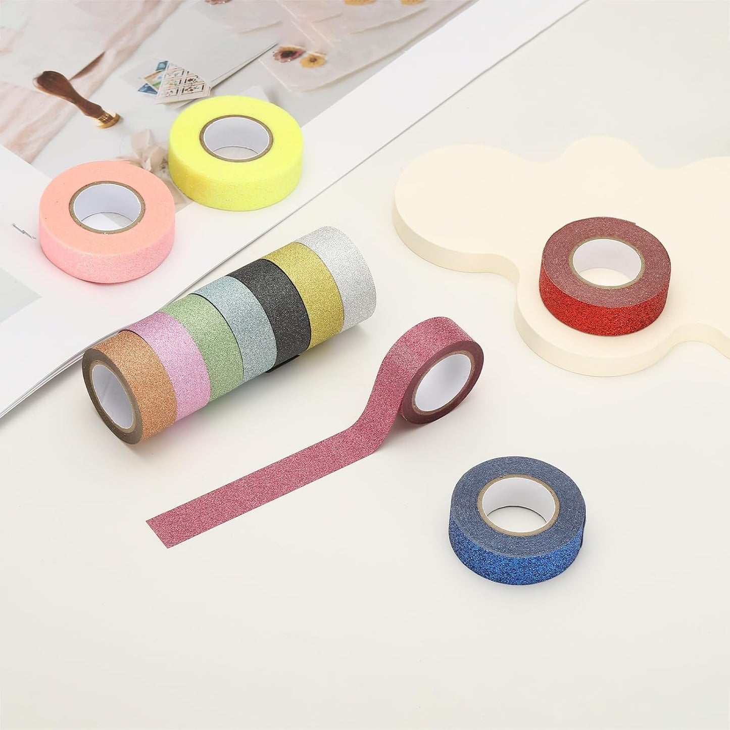 PATIKIL 1 Roll Glitter Paper Washi Tape, Washi Decorative Tape for Crafts, Blue