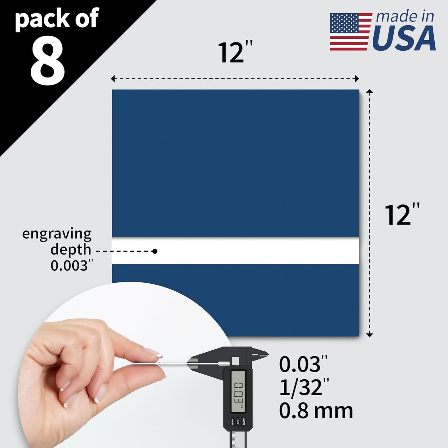 Trotec TroLase | 12"x12"x1/32", 8 Pcs | Sapphire/White | 2 Ply | Modified Acrylic | Laser Engraving Double Color Plastic Sheet | Engraving Blanks for Laser, Saw, Guillotine | Made in USA