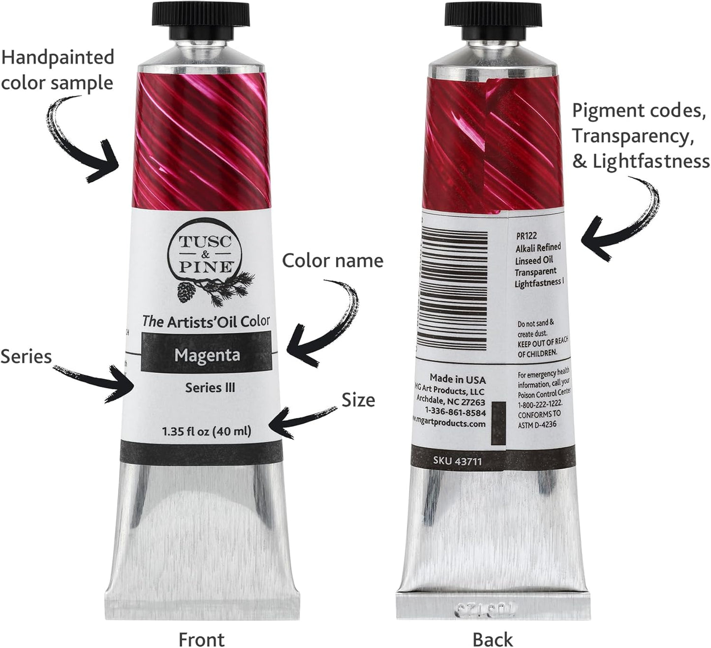 Tusc & Pine Artist Oil Paint - Unbleached Titanium White, 40 ml, Non-Yellowing, Rich & Creamy Consistency, Maximum Pigment Load, Small Batch Milled Oil Paints Made in the USA for Professional Artists