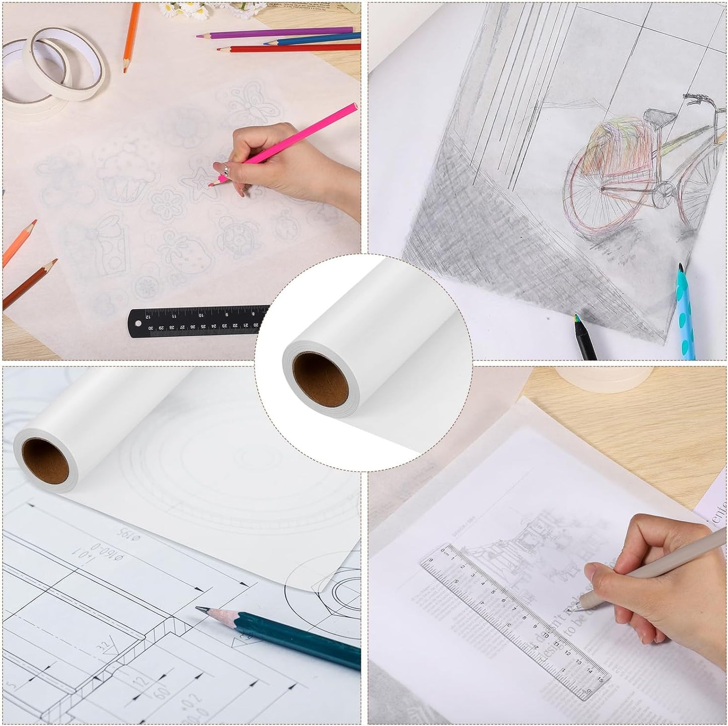 Tracing Paper Roll 12in x 75yd, White Trace Paper Pattern Paper Translucent Tracing Paper for Sewing, Drawing, Sketching, Gift Wrapping