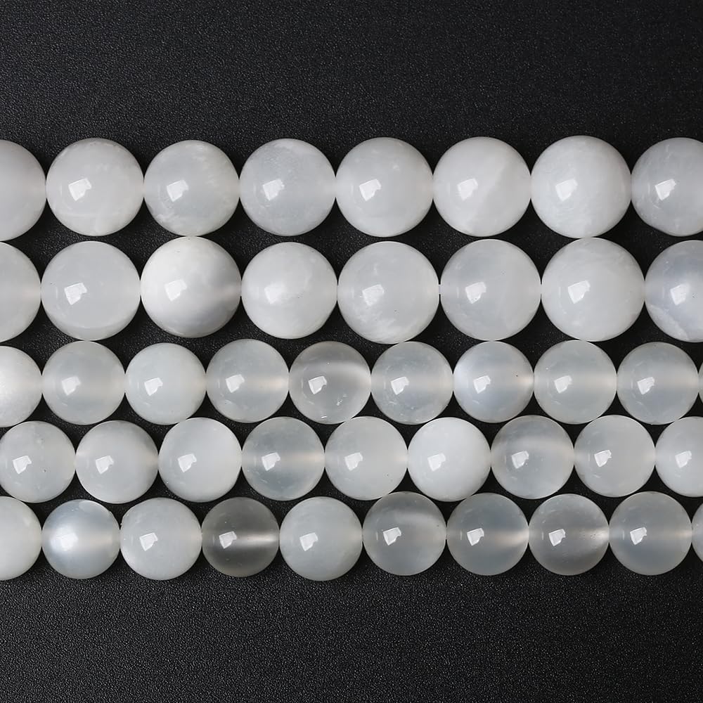 60pcs 6mm Natural White Moonstone Beads AAA Gemstone Round Loose Beads for Jewelry Making DIY Bracelets Necklaces Crystal Energy Healing Stone Beads 15" (6mm, White Moonstone)
