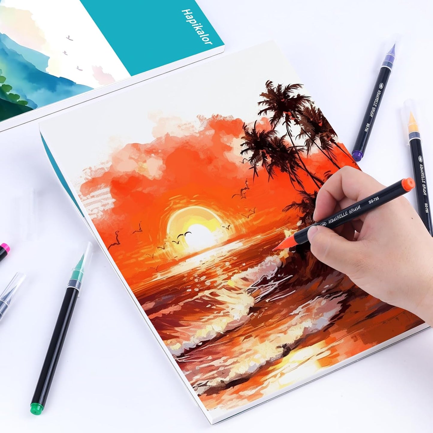 Hapikalor 2-Pack 9"x12"Watercolor Paper Pad, Bulk School Supplies for Kids, Teacher Classroom Must Have, Art Watercolor Paper, Arts & Crafts, Watercolor Pad for Finger Paint, Watercolor Pens, Teal