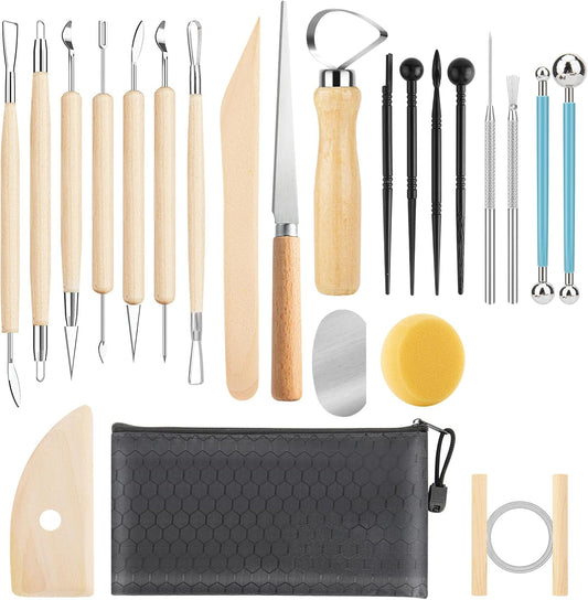 23PCS Clay Tools Sculpting, Ceramic & Pottery Modeling Tool, Ceramics Tools Set, Polymer Tools Kit, Air Dry Clay Tools for Carving, Molding, Pottery Wheel, Crafting Supplies, Pros, Beginners, Adults
