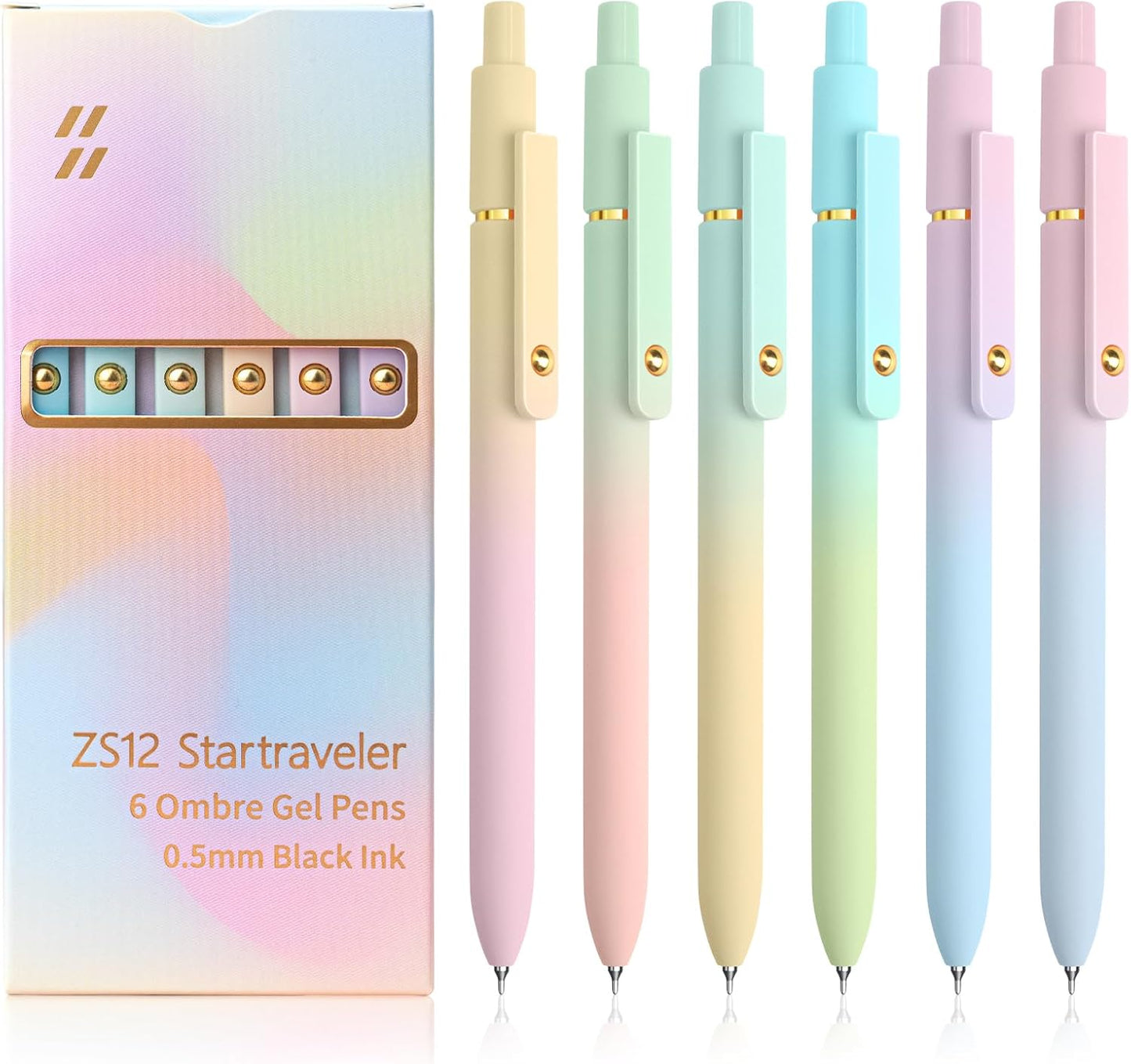 6 Pcs Gel Pens 0.5mm Quick Dry Black Ink Pens Fine Point Smooth Writing Pens, Cute Office and School Supplies Gifts for Women Teacher Students (6 Pcs Ombre Gold)
