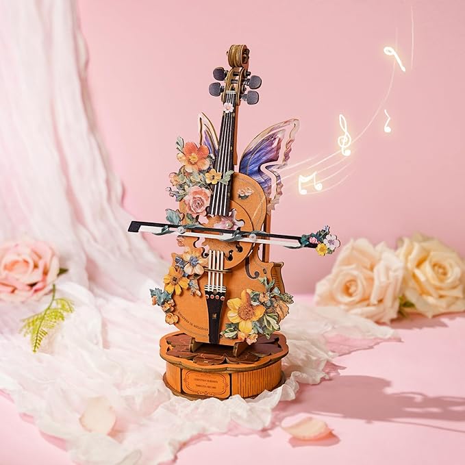 3D Wooden Puzzles for Adults, DIY Cello Model Kit with Base, 80pcs Wooden Music Box Desk Birthday Hobbies Craft for Women Men Home Decor