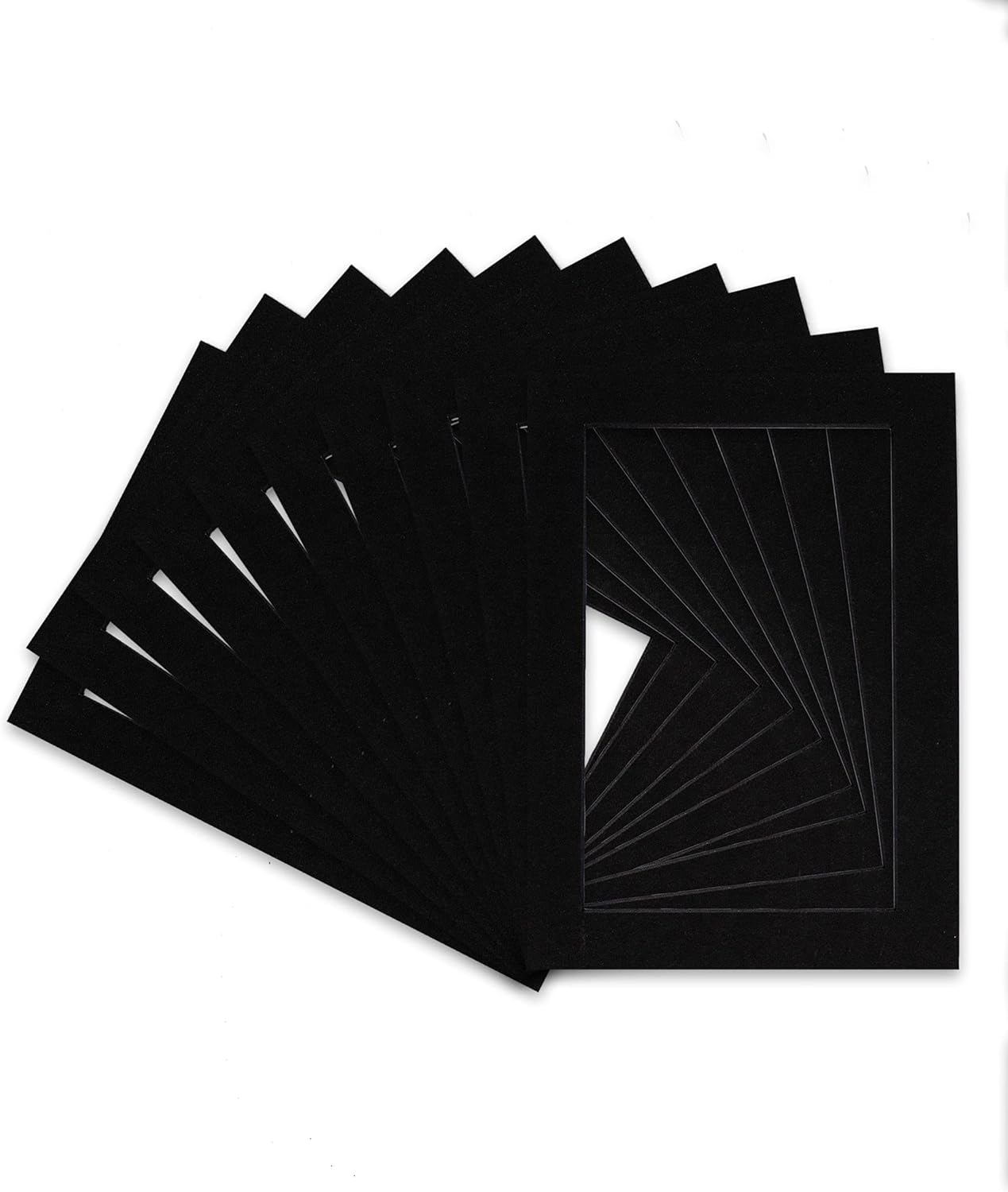 Pack of Ten Acid Free 8x10 Mats Bevel Cut for 5.5x8.5 Photos - Black with Black Core Precut Matboards with Backing Boards and Self Seal Photo Mat Bags for Pictures, Photos, Framing - 4-ply Thickness