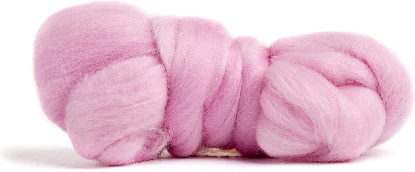 Desert Breeze Distributing 100% Natural Merino Wool Roving - Premium Combed Top Merino Roving Wool - Tapestry, Spinning, Wet Felting & Needle Felting Supplies - 21.5 Micron - 1 oz, Color Pink