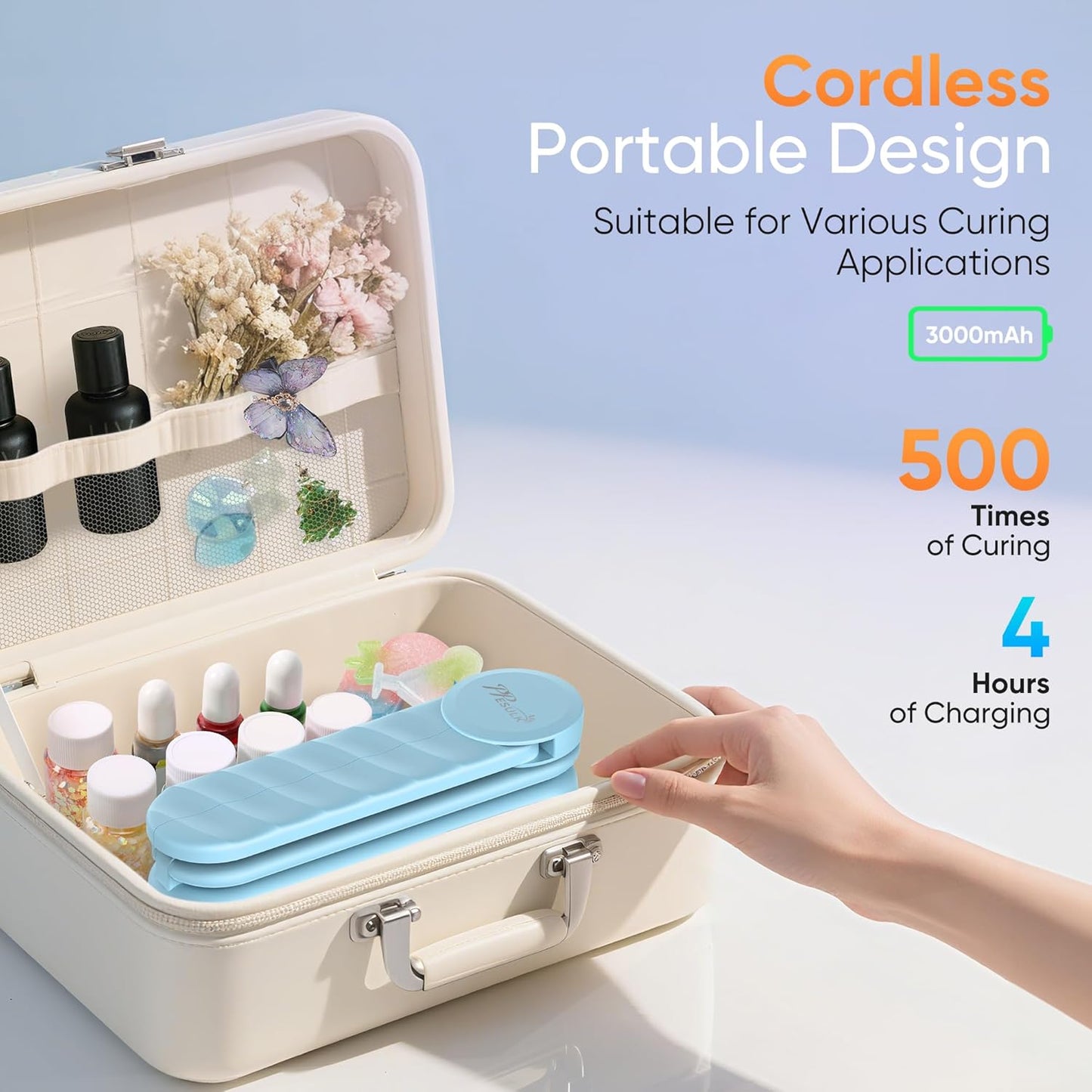 PPESULK Cordless UV Light for Resin Curing, Rechargeable Fast UV Light with 34 Beads and LCD Timer Display, Foldable Resin Curing Machine for Resin Molds, DIY Crafts, Jewelry Making(Blue)