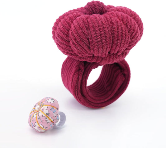 Wrist Pin Cushions, Sewing Needle Cushion kit with 1Pcs Elastic Strap Finger Ring Pincushions, Adjustable Strap Handcraft Needles Holder for Sewing and Quilting. (Dark Red)