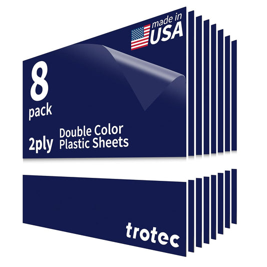 Trotec TroLase | 12"x12"x1/16", 8 Pcs | Blueberry/White | 2 Ply | Modified Acrylic | Laser Engraving Double Color Plastic Sheet | Engraving Blanks for Laser, Saw, Guillotine | Made in USA
