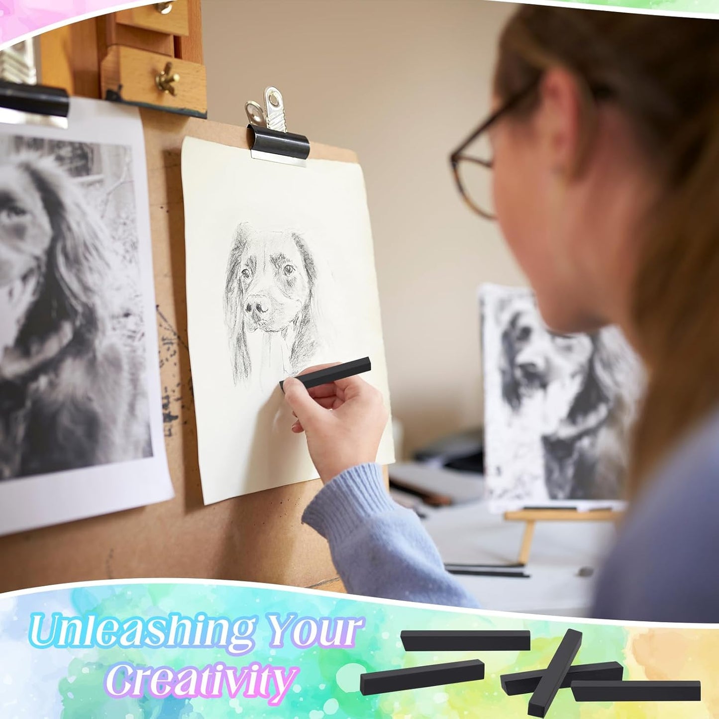 24 Pcs Soft Pastel Drawing Chalk Set Square Sketch Chalk Non-toxic Artist Pastel Sticks for Professional Artists Students and Art Lovers (Black)