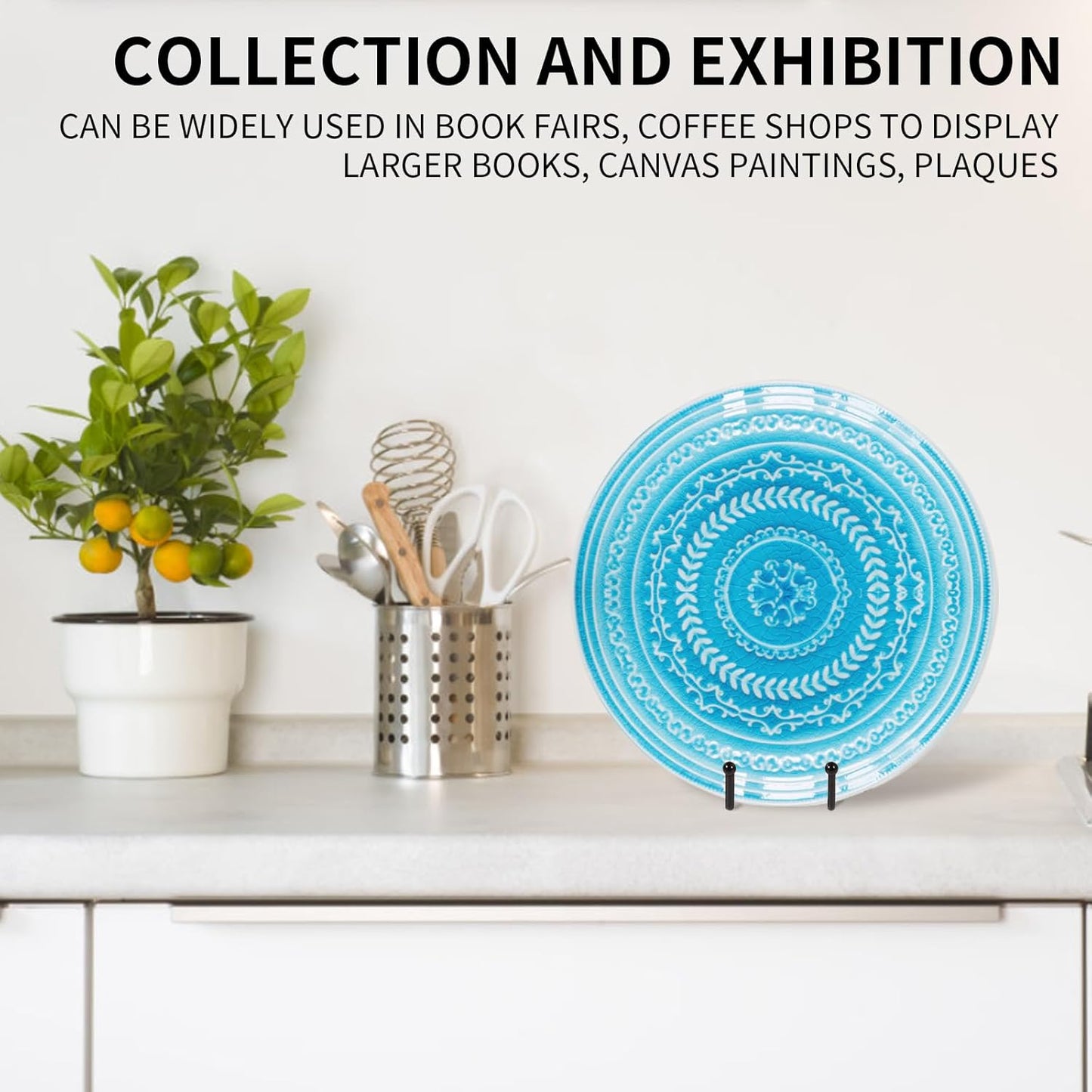 Decolore 5 Pack 10.3 Inch Black Plate Stands Picture Easels for Display Large Book Stands for Picture, Decorative Plate, Book, Frame, Tabletop Poster