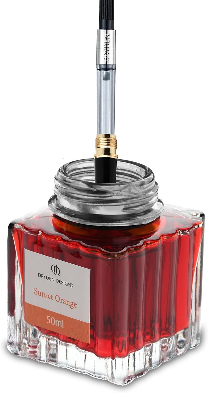 Dryden Designs Ink Bottle for Fountain Pen | Luxury Edition, Smooth Flow, Compact Designed 50ml Sunset Orange