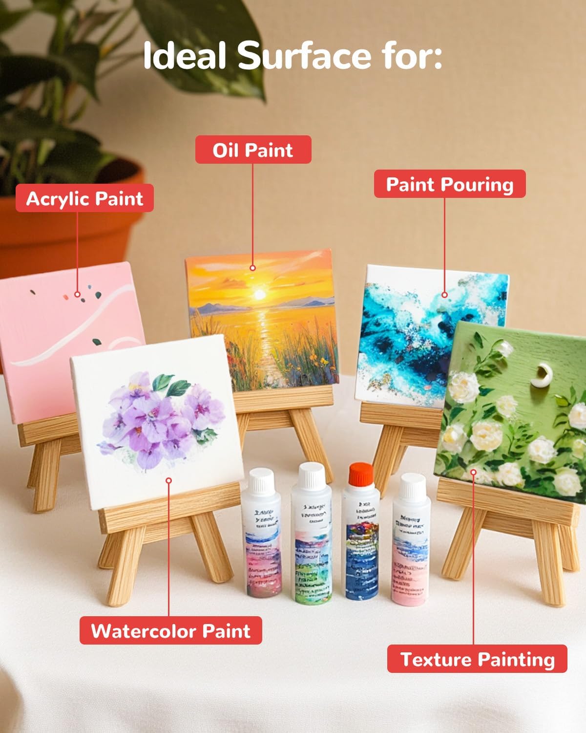 Mini Canvas Boards for Painting 24 Pack, 4x4 Inch Canvas Panels, 100% Cotton White Blank Art Supplies for Acrylics Oil Watercolor Tempera Paints