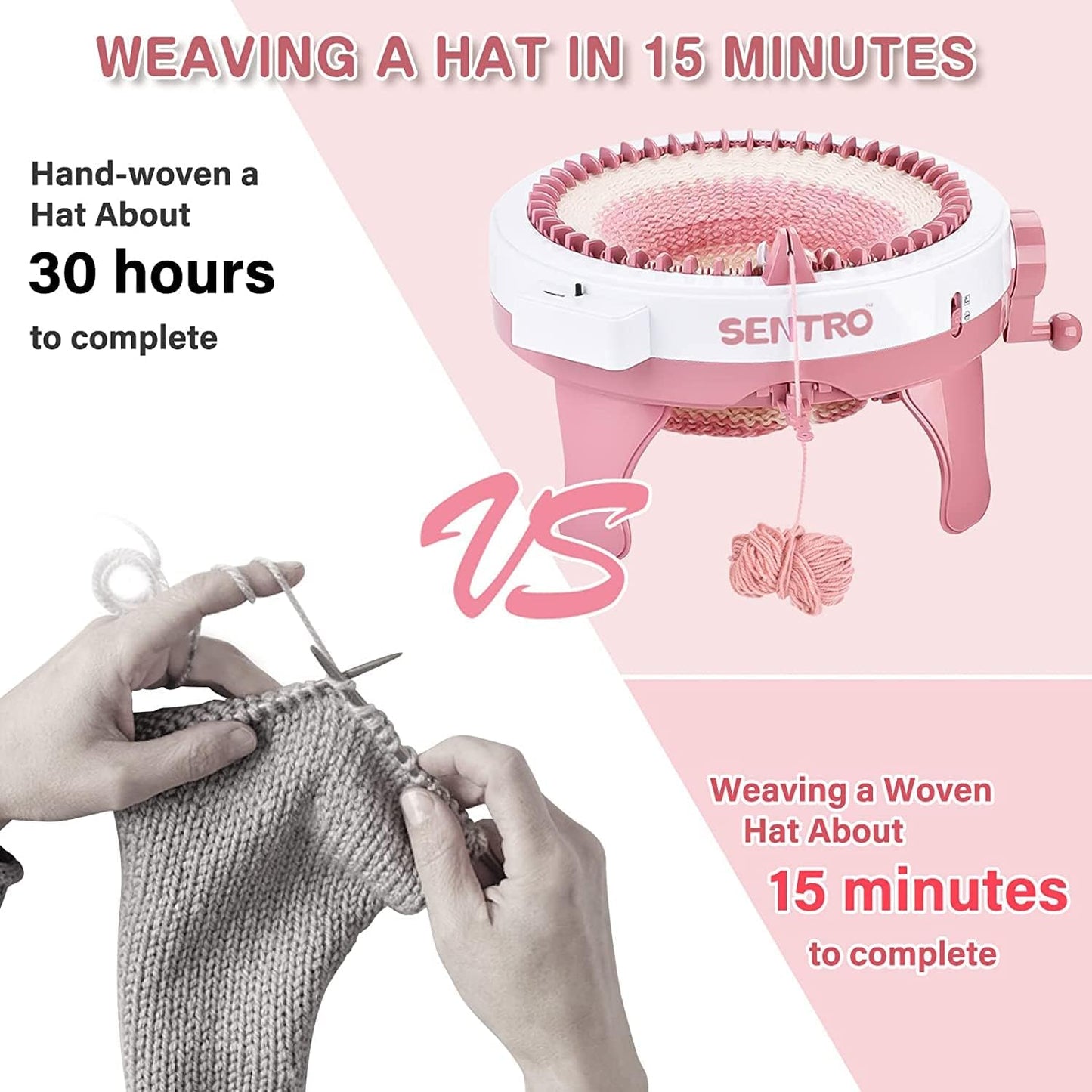 SENTRO Knitting Machine 48 Needles, Smart Knitting Crochet Machine, Double Crocheting Machine Kit,Circle Knit Loom Machine with Row Counter and Hand Crank