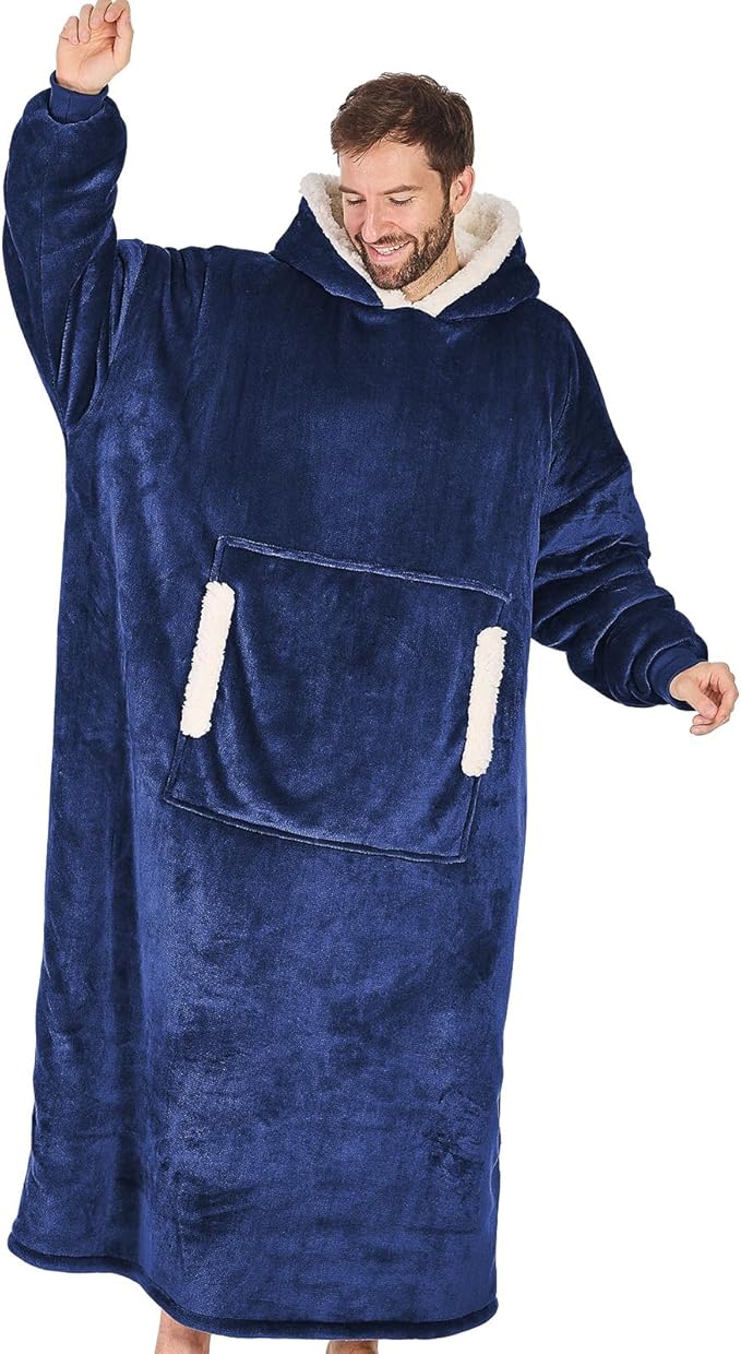 yescool Wearable Blanket Hoodie, Flannel Sherpa Fleece Blanket Sweatshirt for Adults Women Men,One Size Fits All