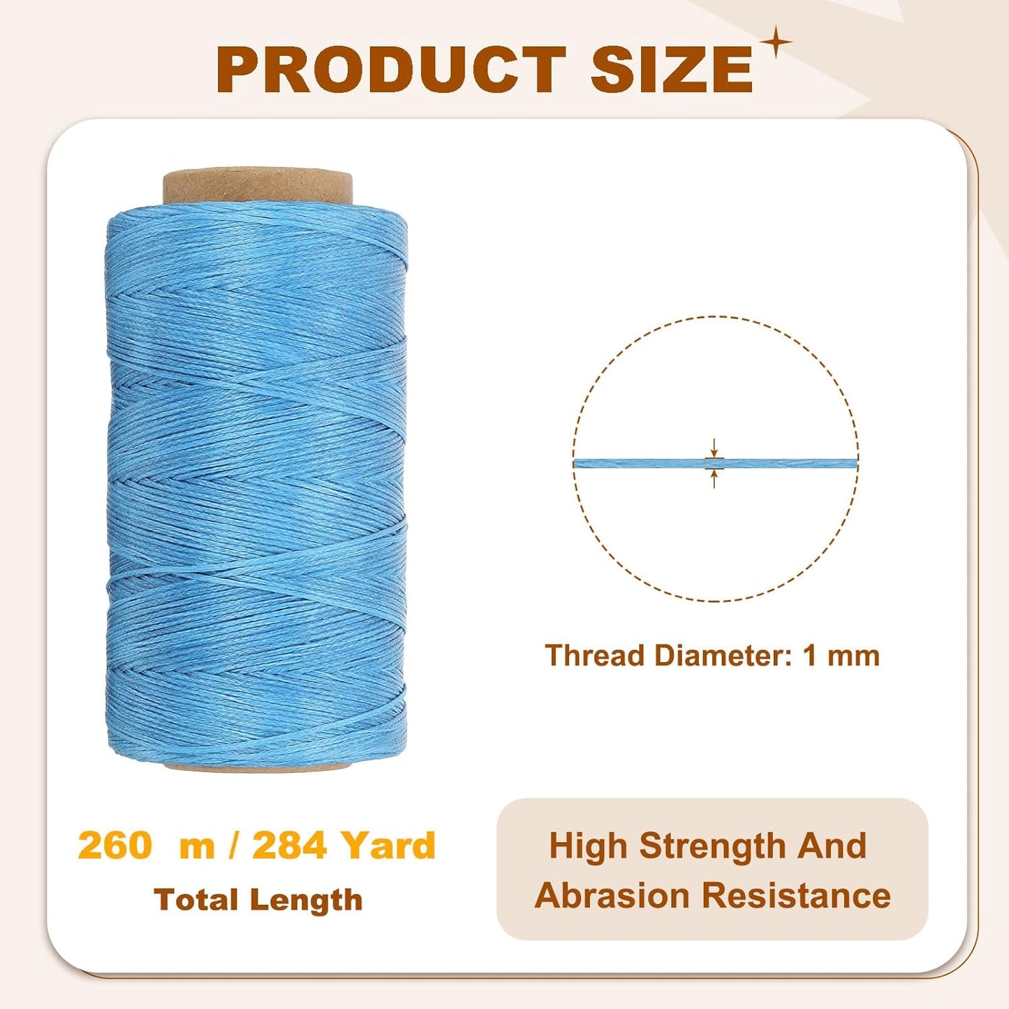 PATIKIL 284 Yard Flat Waxed Thread 150D 1mm Leather Sewing Cord for Repairing Shoes Bags Wallets Jewelry Making DIY Leather Craft, Sky Blue