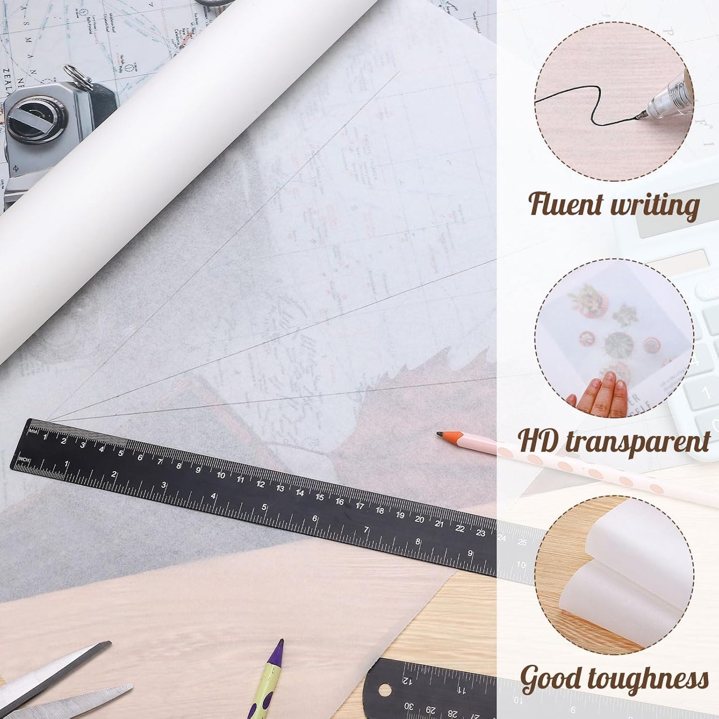 Tracing Paper Roll 17in x 25yd, White Trace Paper Pattern Paper Translucent Tracing Paper for Sewing, Drawing, Sketch, Gift Wrapping