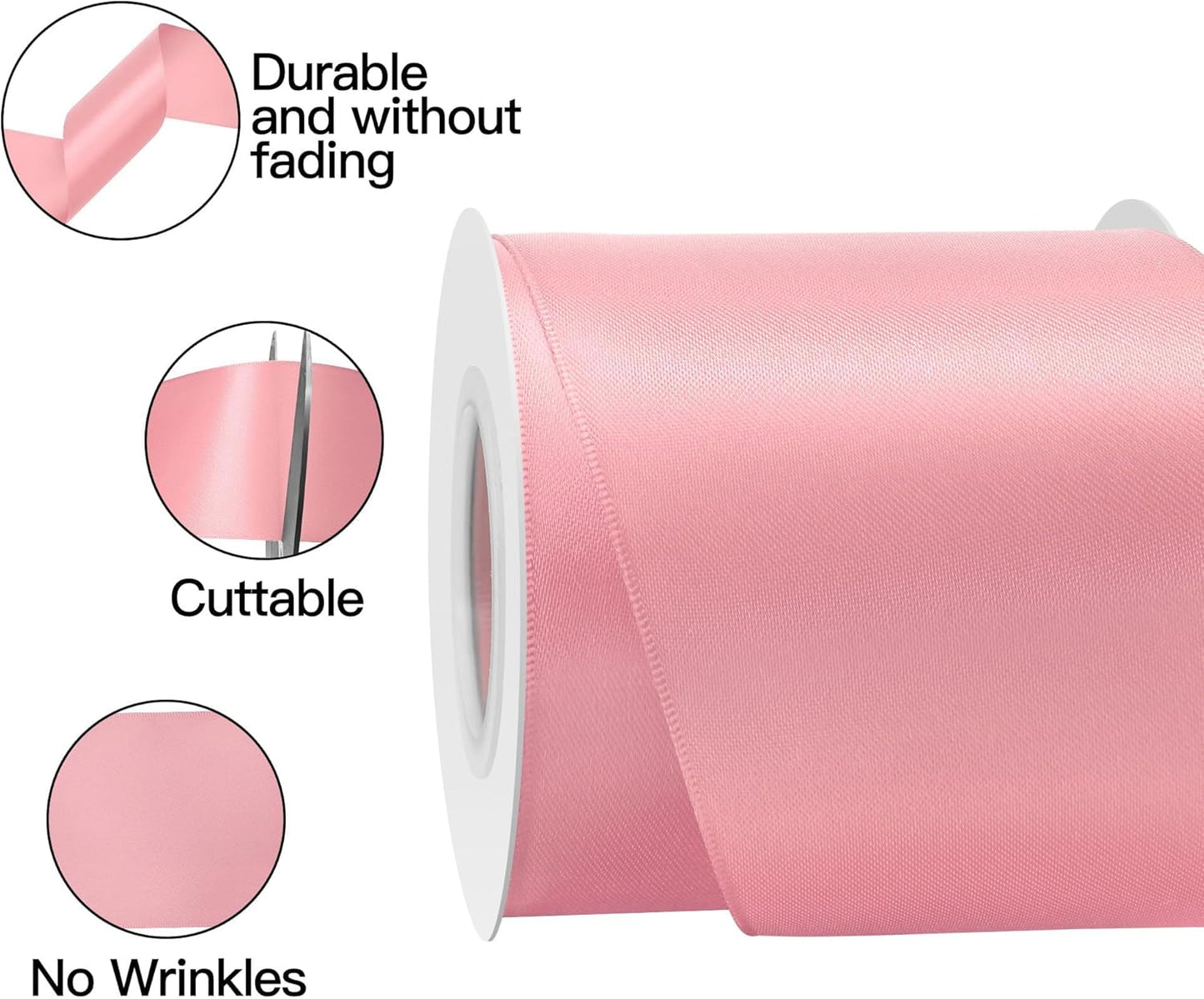 Pink Satin Ribbon 3 Inch X 15 Yards Solid Color Double Faced Ribbons Perfect for Crafts Wedding Decor Bow Making Arts Sewing and More