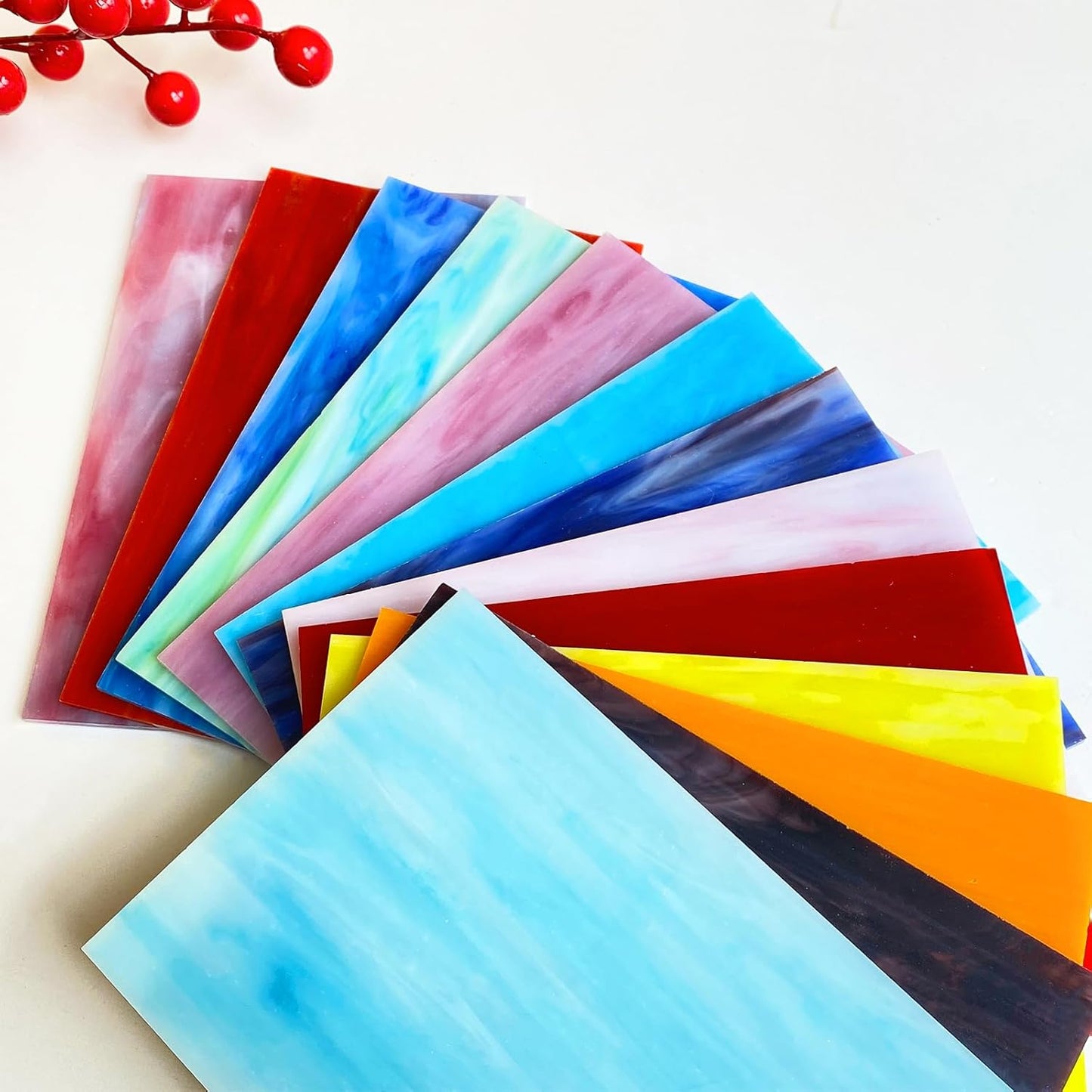 24 Sheets Stained Glass Sheet Rainbow Colors, 6 x 4 inches Cathedral Glass Mosaic Tiles for Crafts, Stained Glass Supplies for Stained Glass or Mosaic Work