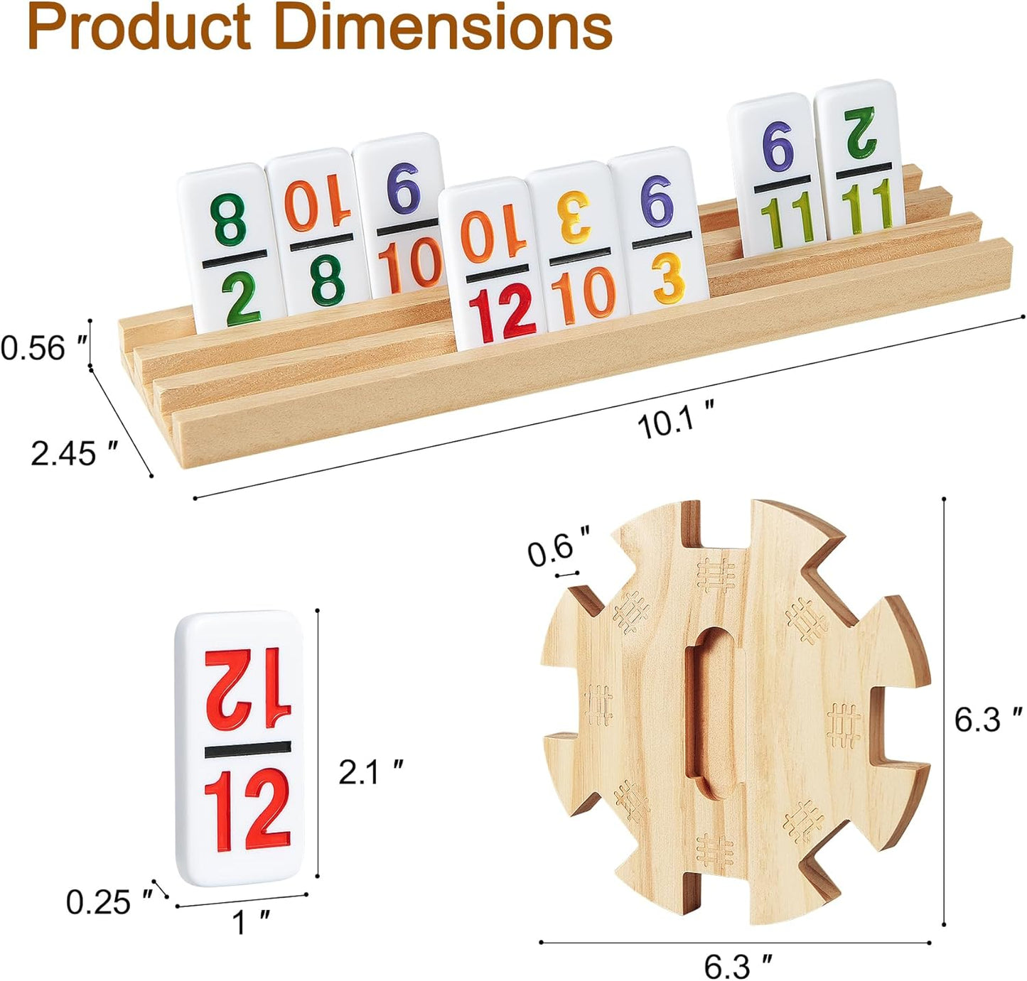 Mexican Train Dominoes Set with 4 Wooden Trays/Racks and Portable Carrying Case,Travel Colorful Double 12 Dominoes - 91 Numbered Tiles,for Kids and Adults